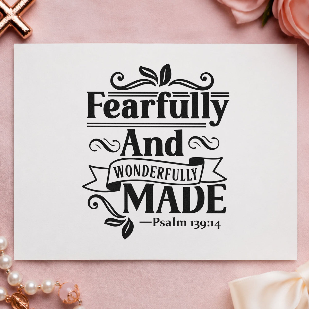 Fearfully and Wonderfully Made rubber stamp printed in black ink, ready for wonderfully made cards and similar paper crafts.