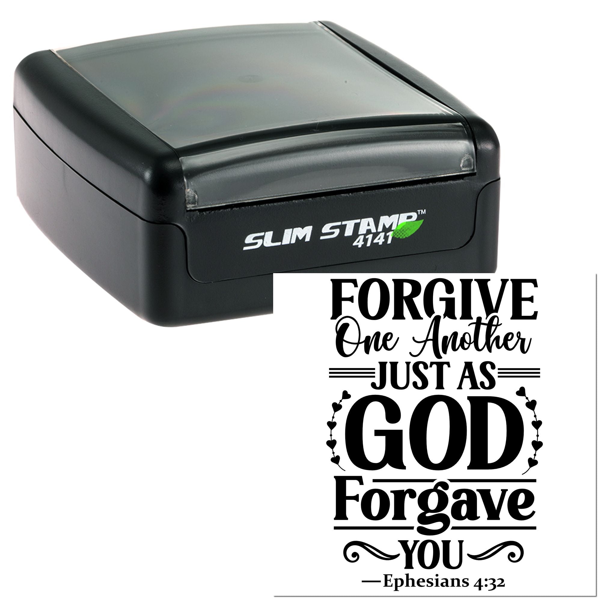 Christian scripture rubber stamp with Ephesians 4:32 quote: Forgive one another just as God forgave you.