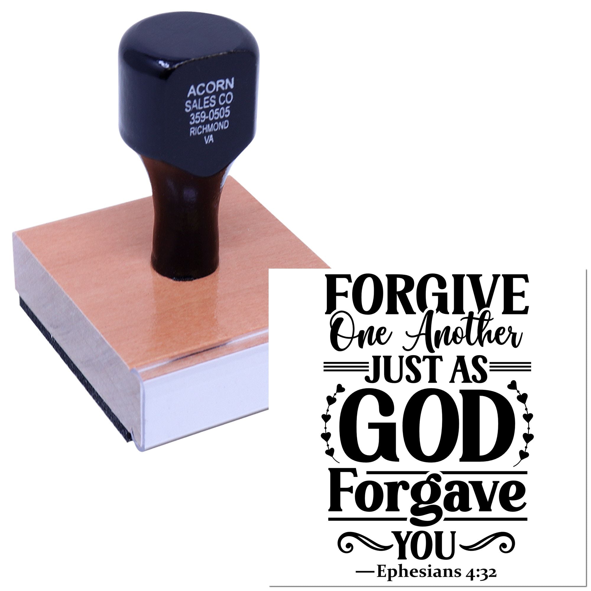 Christian rubber stamp with Ephesians 4:32 verse, Forgive one another just as God forgave you, for church crafts and journaling.