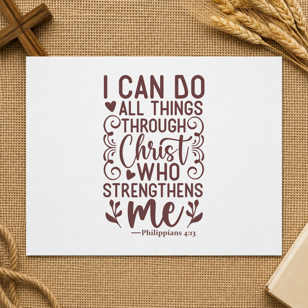 I Can Do All Things rubber stamp printed in brown ink, ready for achievement pages and similar paper crafts.
