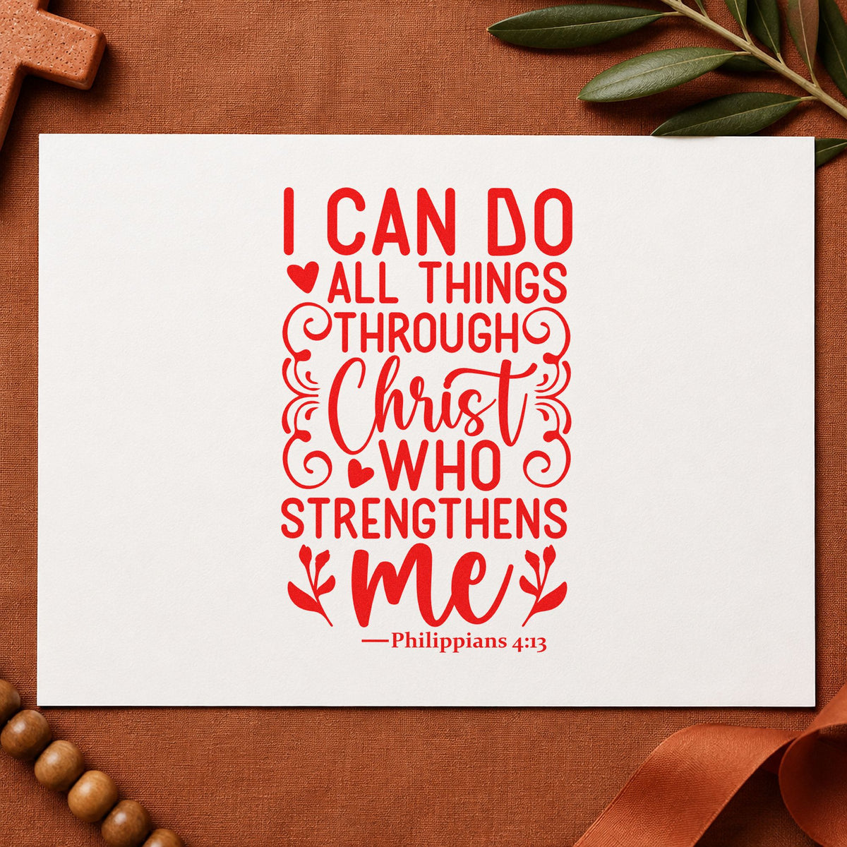 I Can Do All Things rubber stamp shown in red ink, stamped for projects such as locker signs.