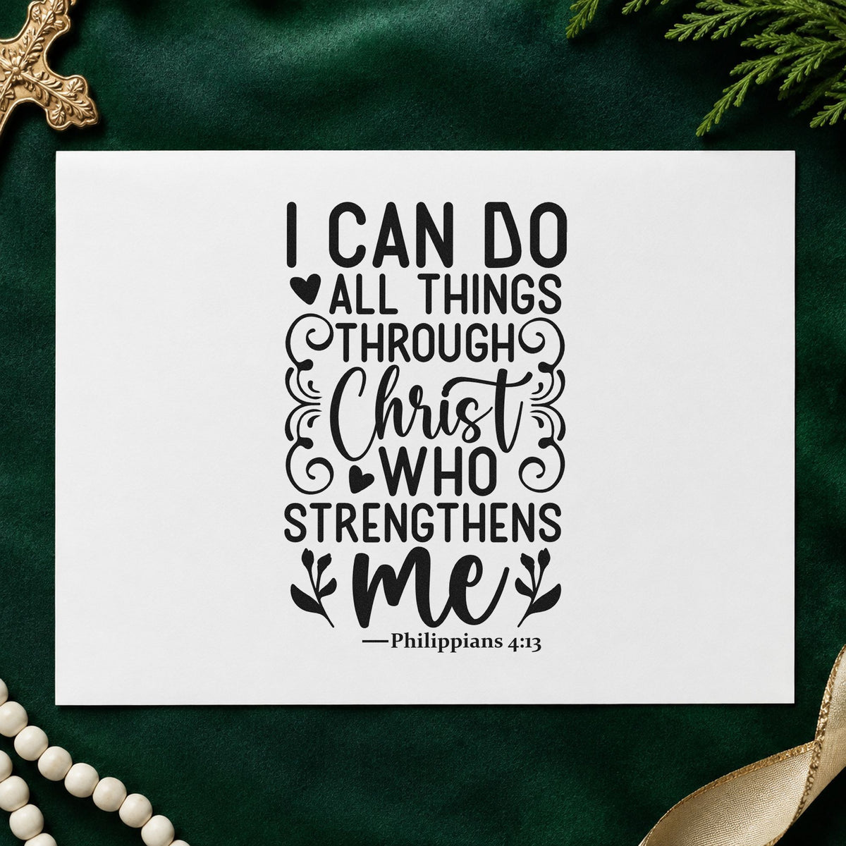 I Can Do All Things rubber stamp printed in black ink, ready for all things verse cards and similar paper crafts.