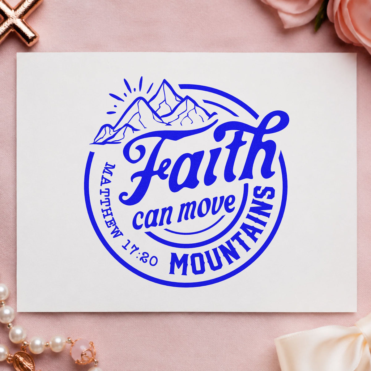 Faith Moves Mountains Circle Rubber Stamp – Duo Hand in use 5