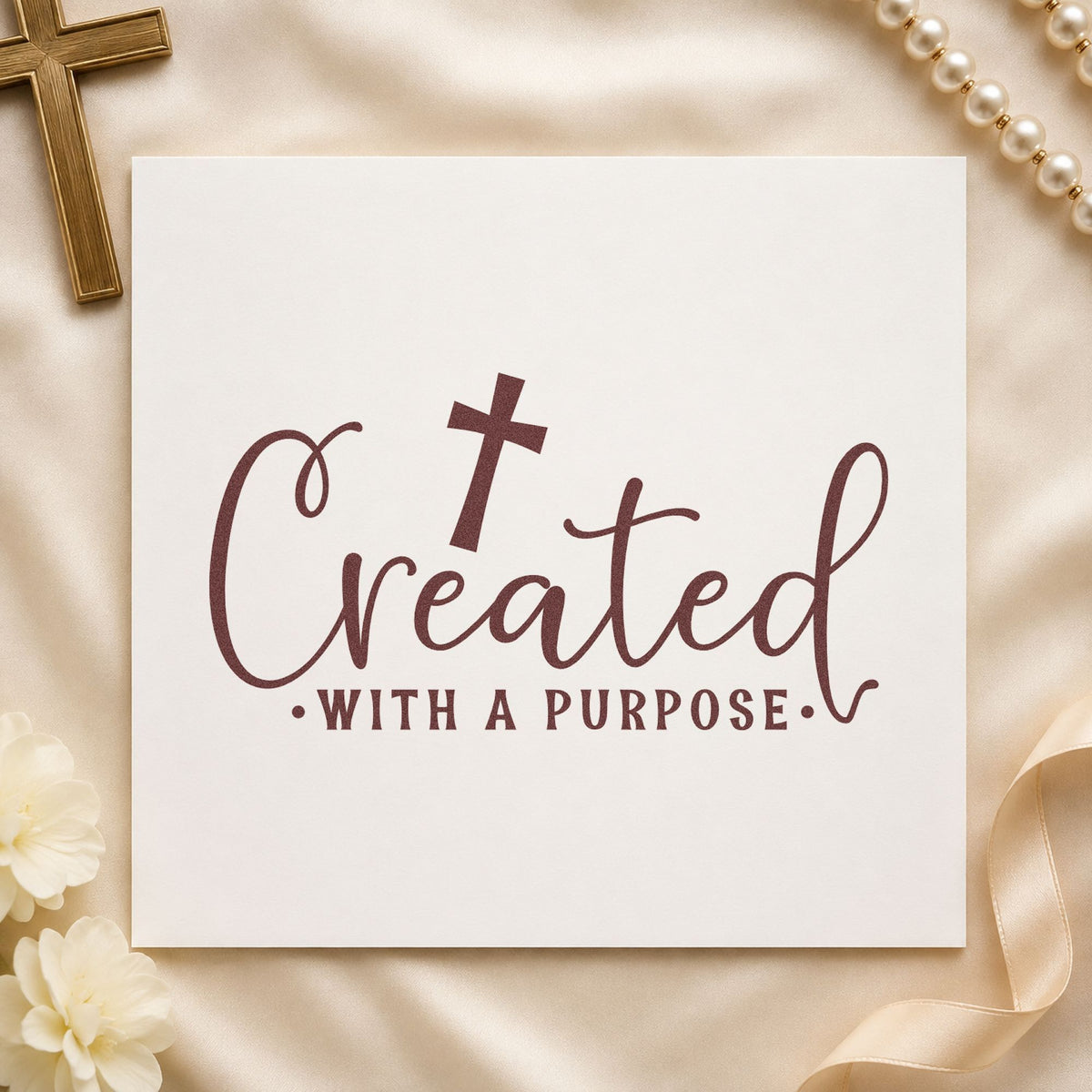 Created with a Purpose Script rubber stamp printed in brown ink, ready for talent scrapbooks and similar paper crafts.