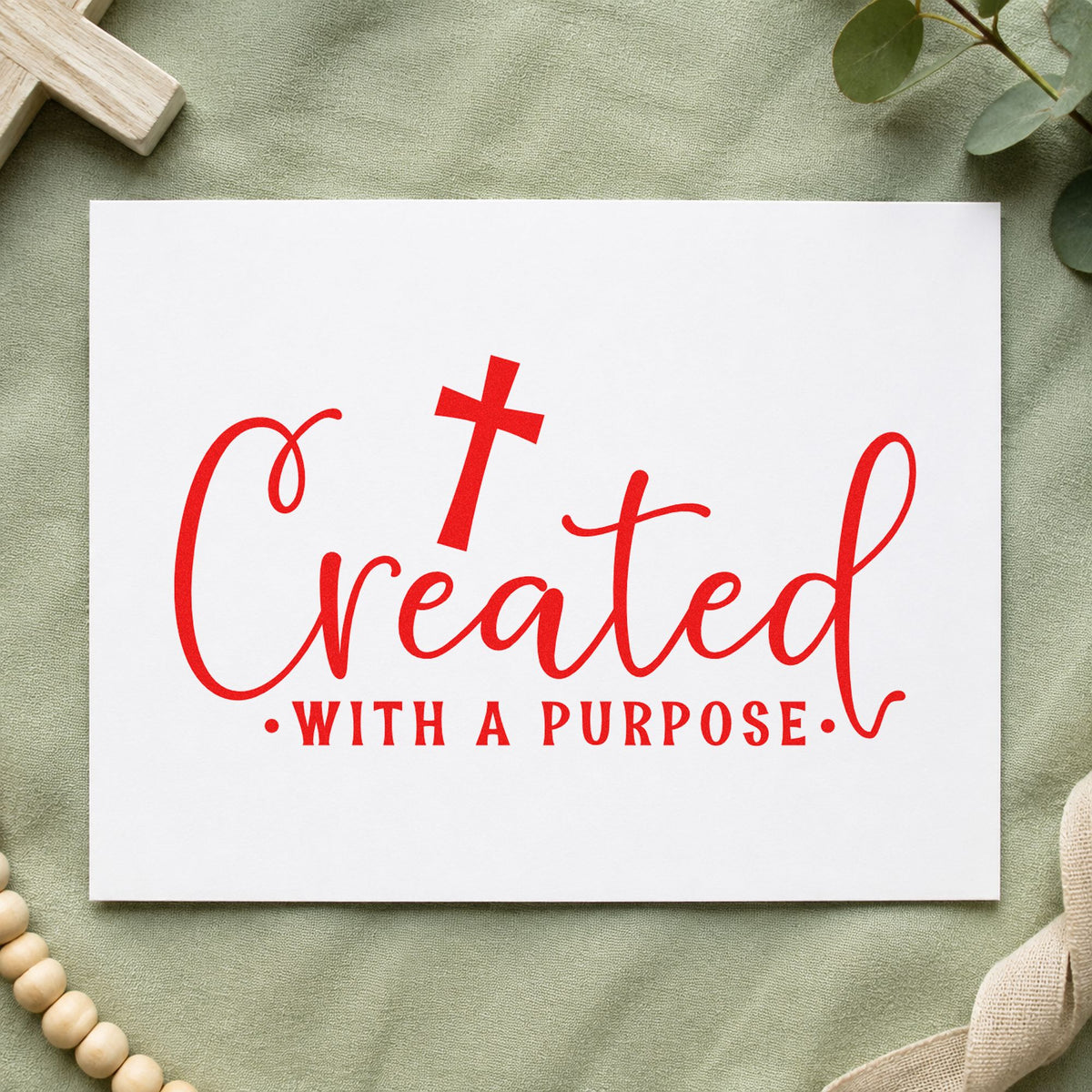 Created with a Purpose Script rubber stamp shown in red ink, stamped for projects such as special needs welcomes.