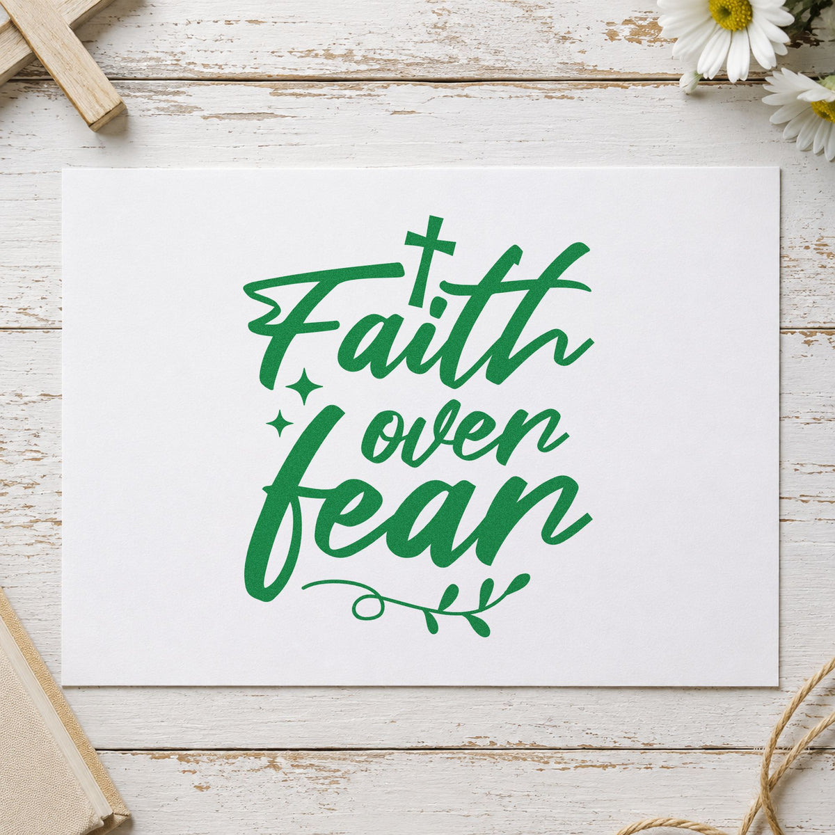 Faith Over Fear Rubber Stamp – Wood Handle in use 8