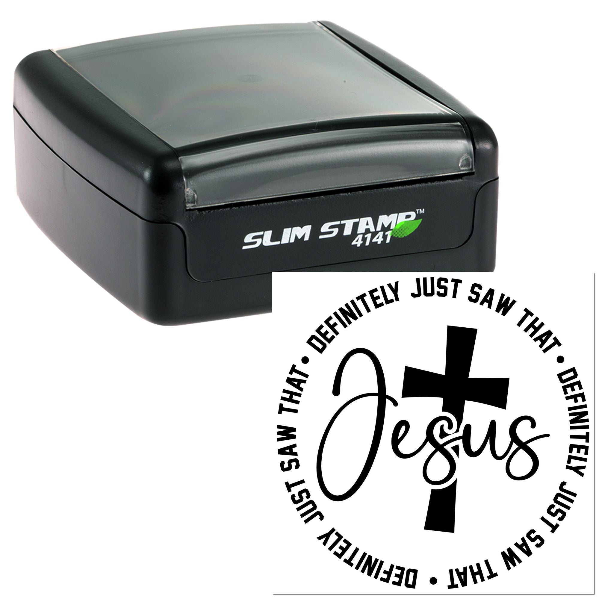 Self-inking Slim Stamp 4141 custom rubber stamp with Jesus cross design for Christian cards, crafts, and church use.