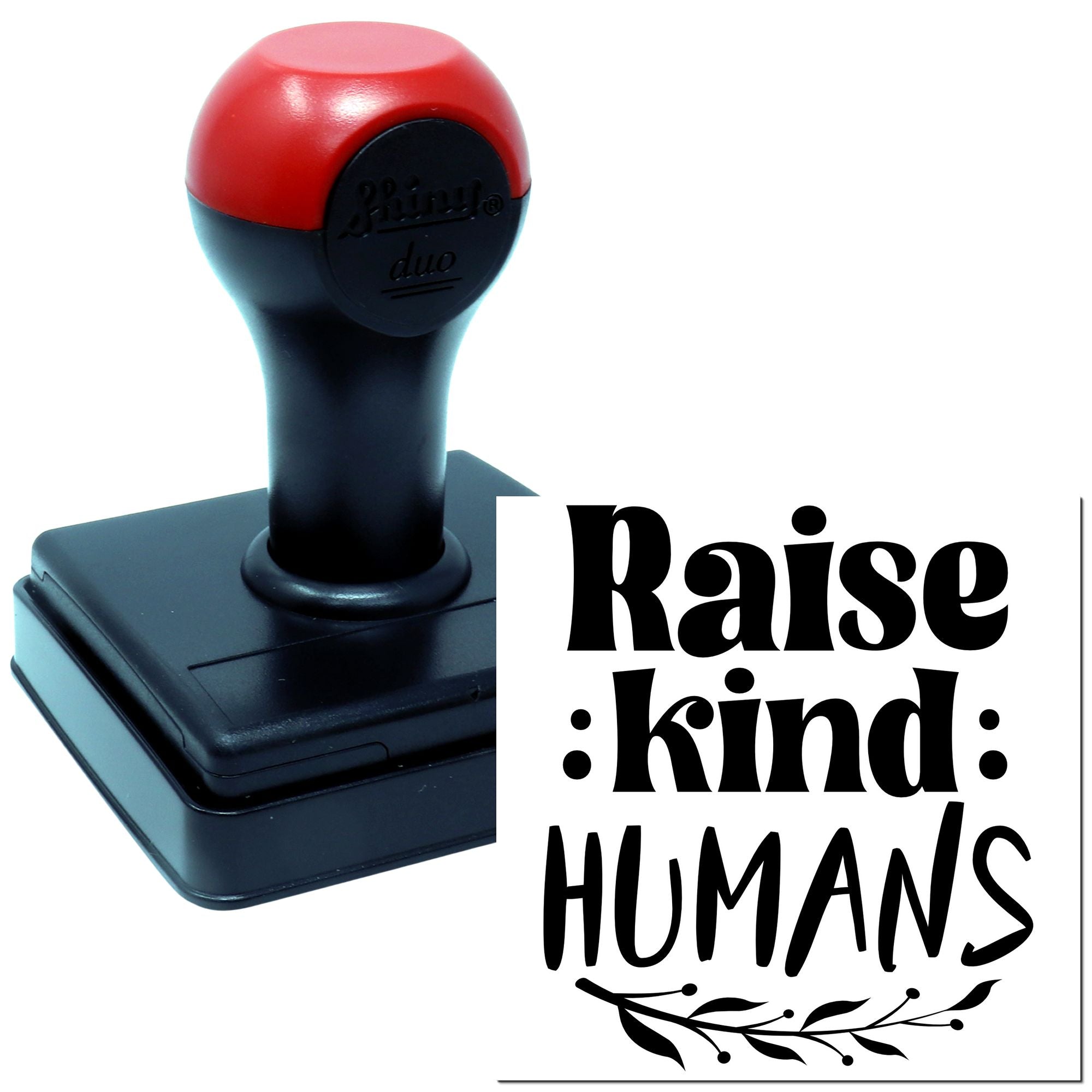 Self-inking rubber stamp with Raise kind humans message for crafting, teacher gifts, and motivational stationery.