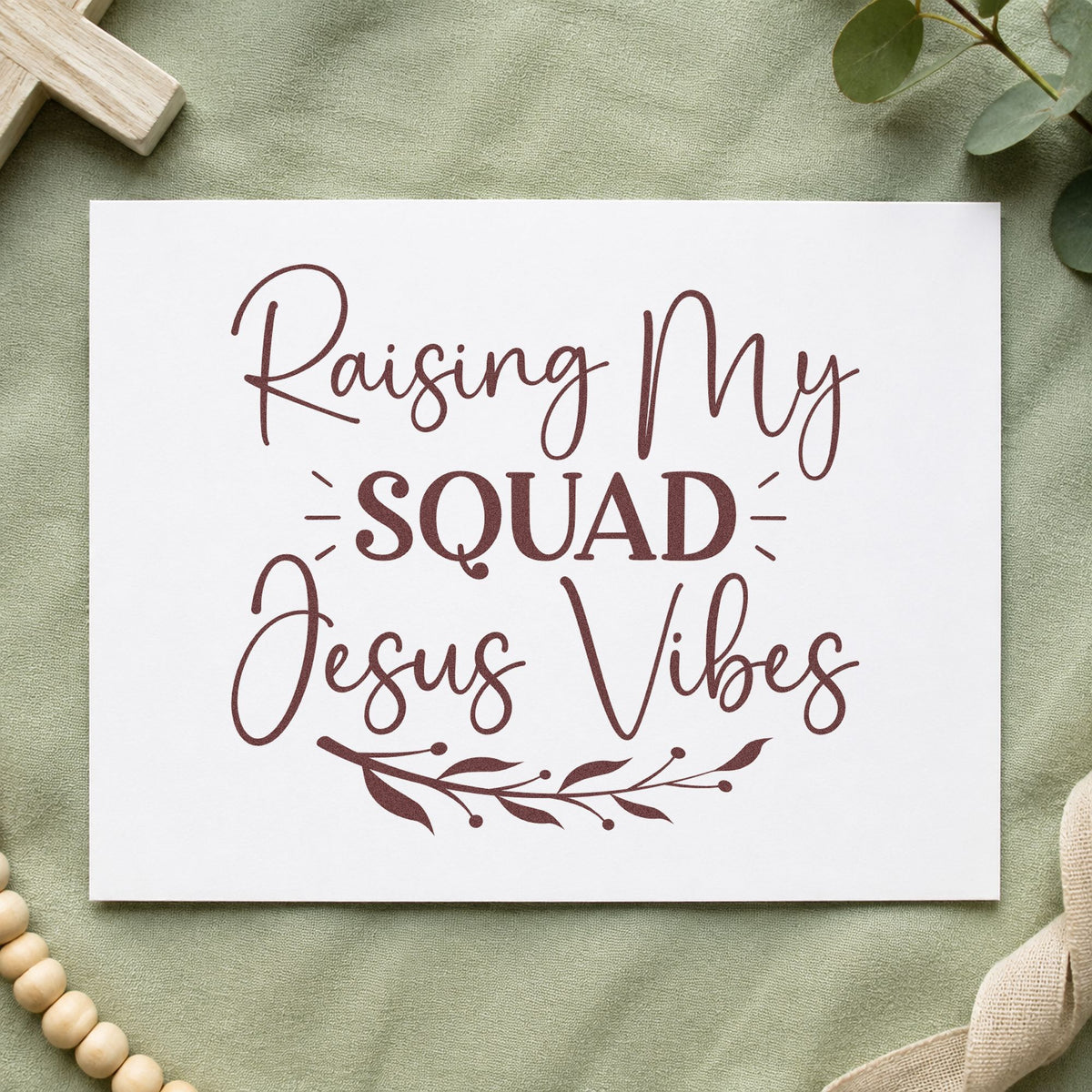 Raising My Squad Jesus Vibes rubber stamp printed in brown ink, ready for big family pages and similar paper crafts.