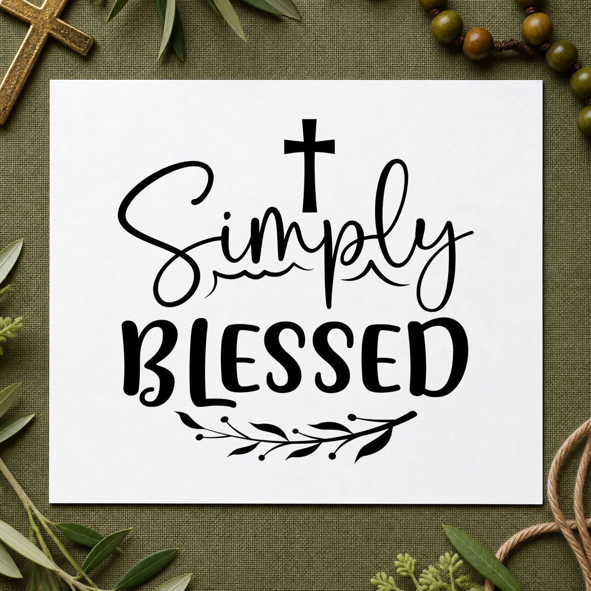 Simply Blessed Leaves rubber stamp printed in black ink, ready for simply blessed cards and similar paper crafts.