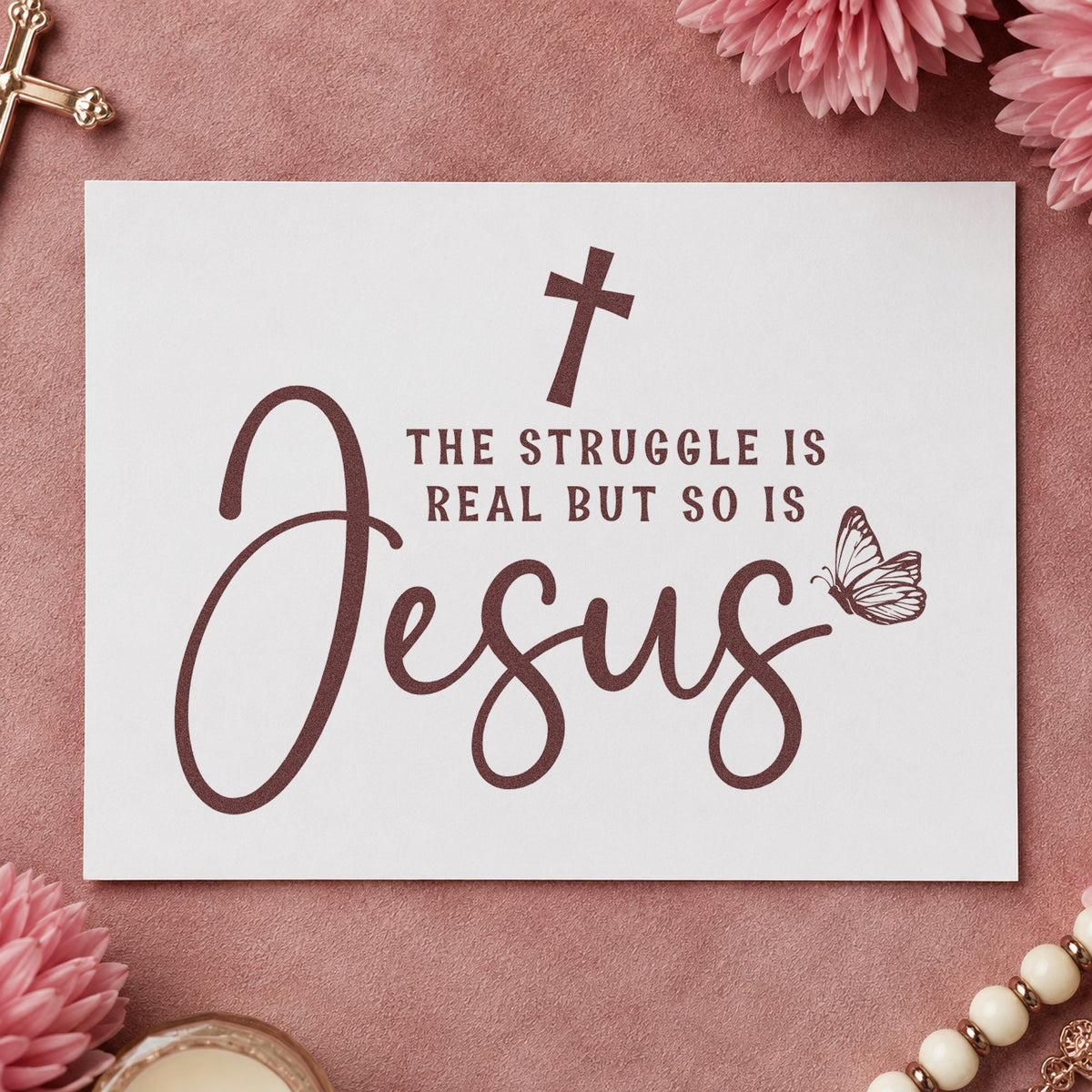 The Struggle Is Real rubber stamp printed in brown ink, ready for rough year pages and similar paper crafts.