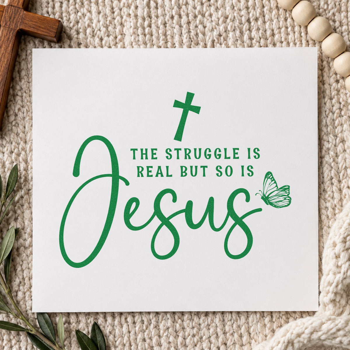 The Struggle Is Real craft stamp imprint in green ink on a handmade project, one idea being fridge magnets.