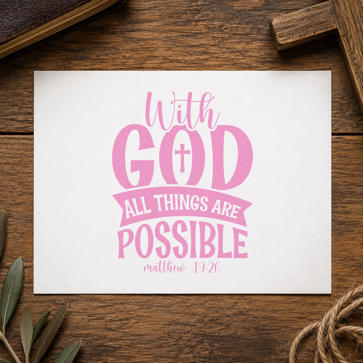 With God All Things Are Possible Solid Banner With Cross Rubber Stamp – Duo Hand in use 10