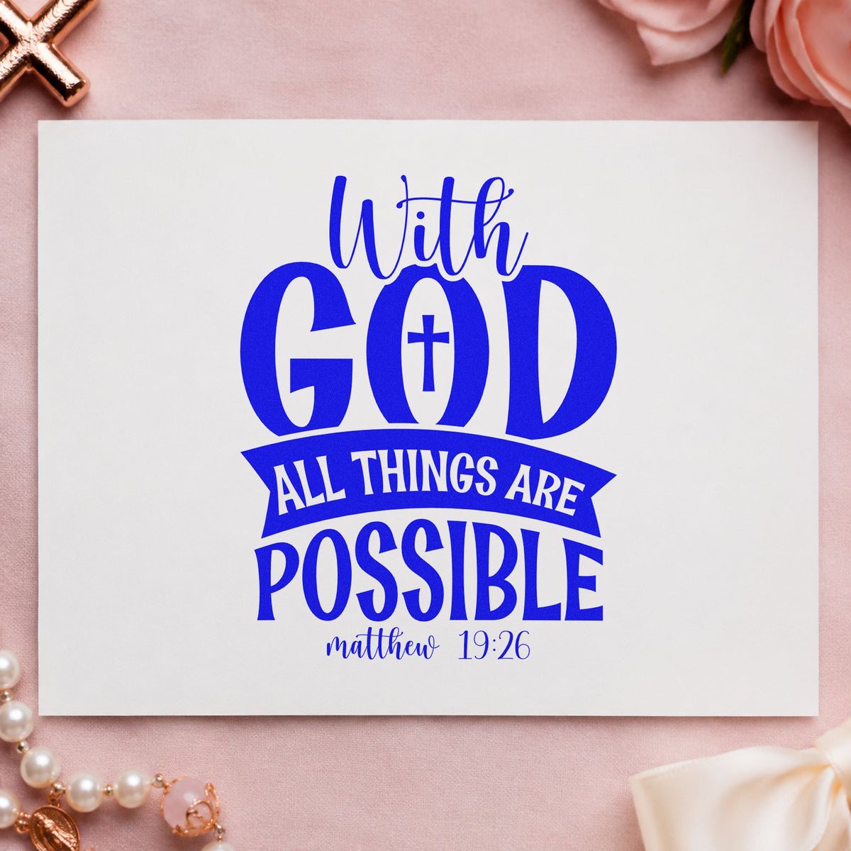 With God All Things Are Possible Solid Banner With Cross Rubber Stamp – Duo Hand in use 5