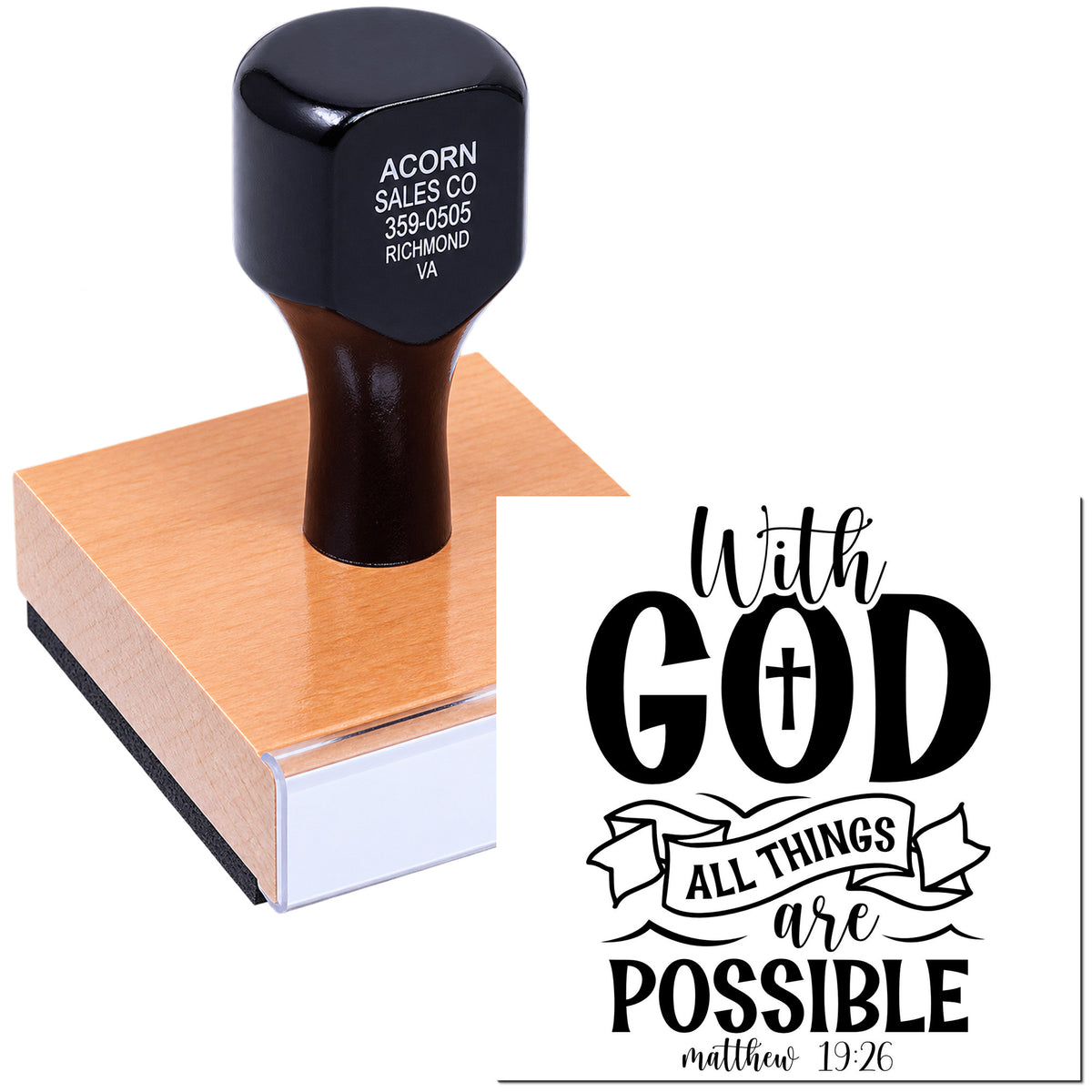 Christian rubber stamp with With God all things are possible Bible verse, Matthew 19:26, for inspirational crafts.