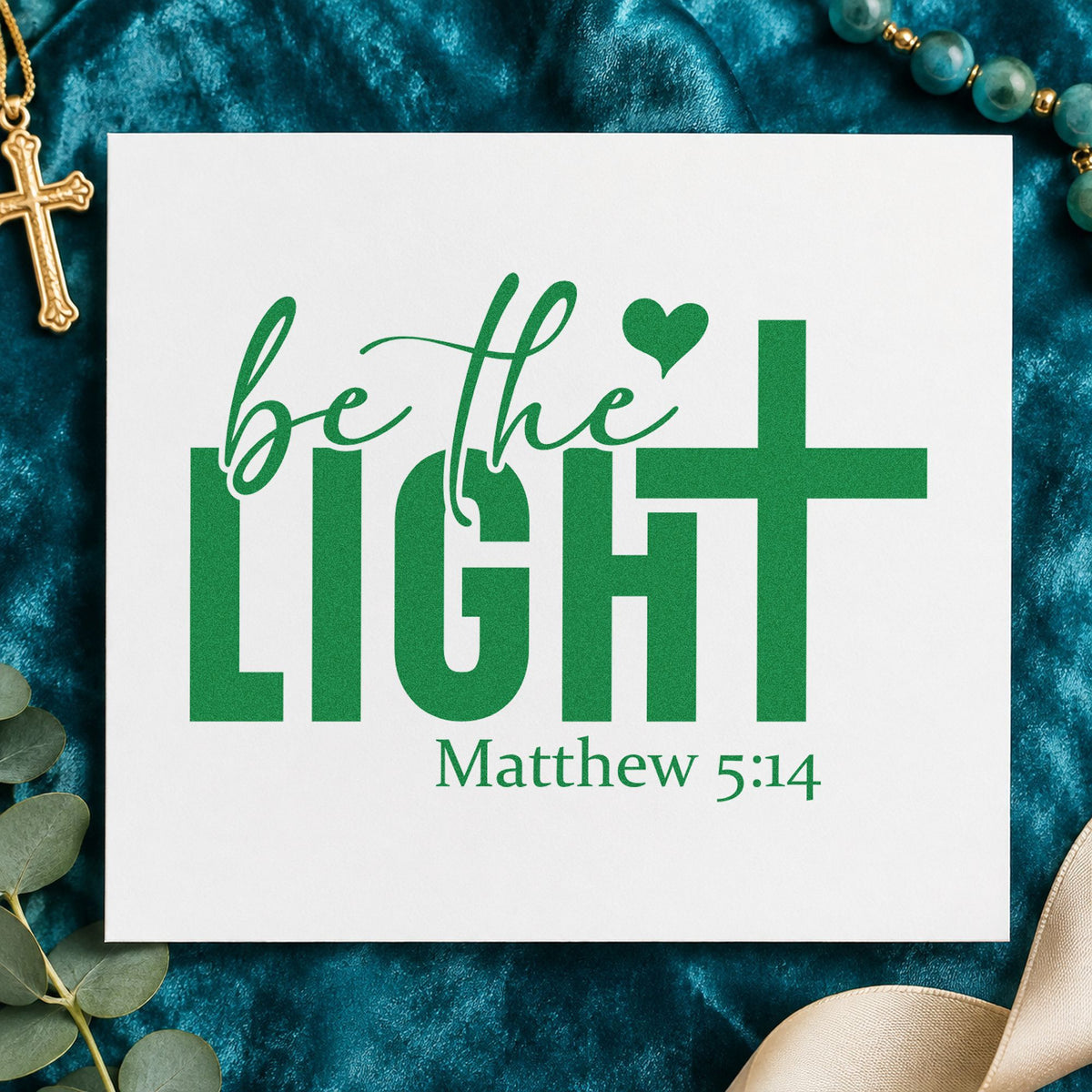 Be the Light craft stamp imprint in green ink on a handmade project, one idea being framed nursery art.