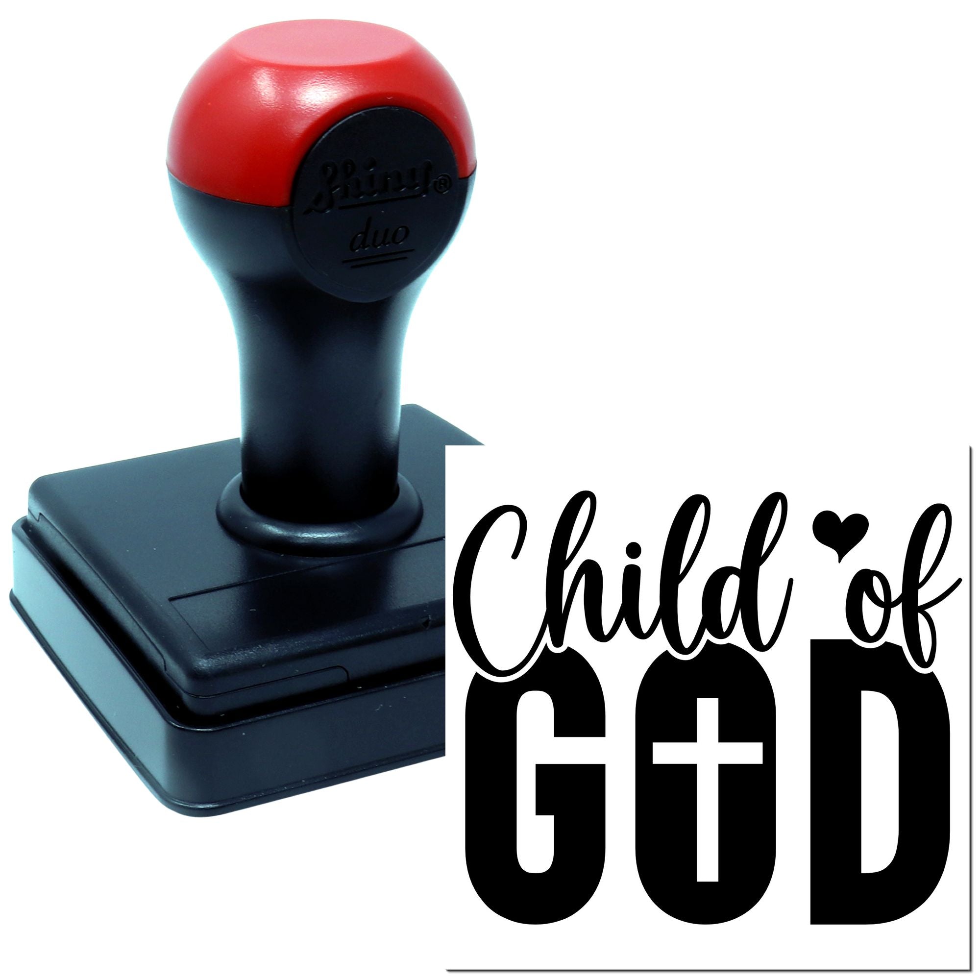 Custom self-inking rubber stamp with Child of God design for faith-based crafts, Bible journaling, and church stationery.