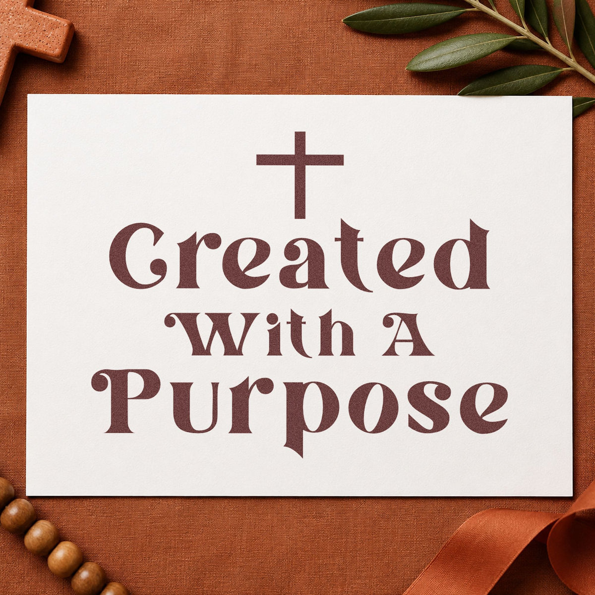 Created with a Purpose rubber stamp printed in brown ink, ready for special needs welcomes and similar paper crafts.