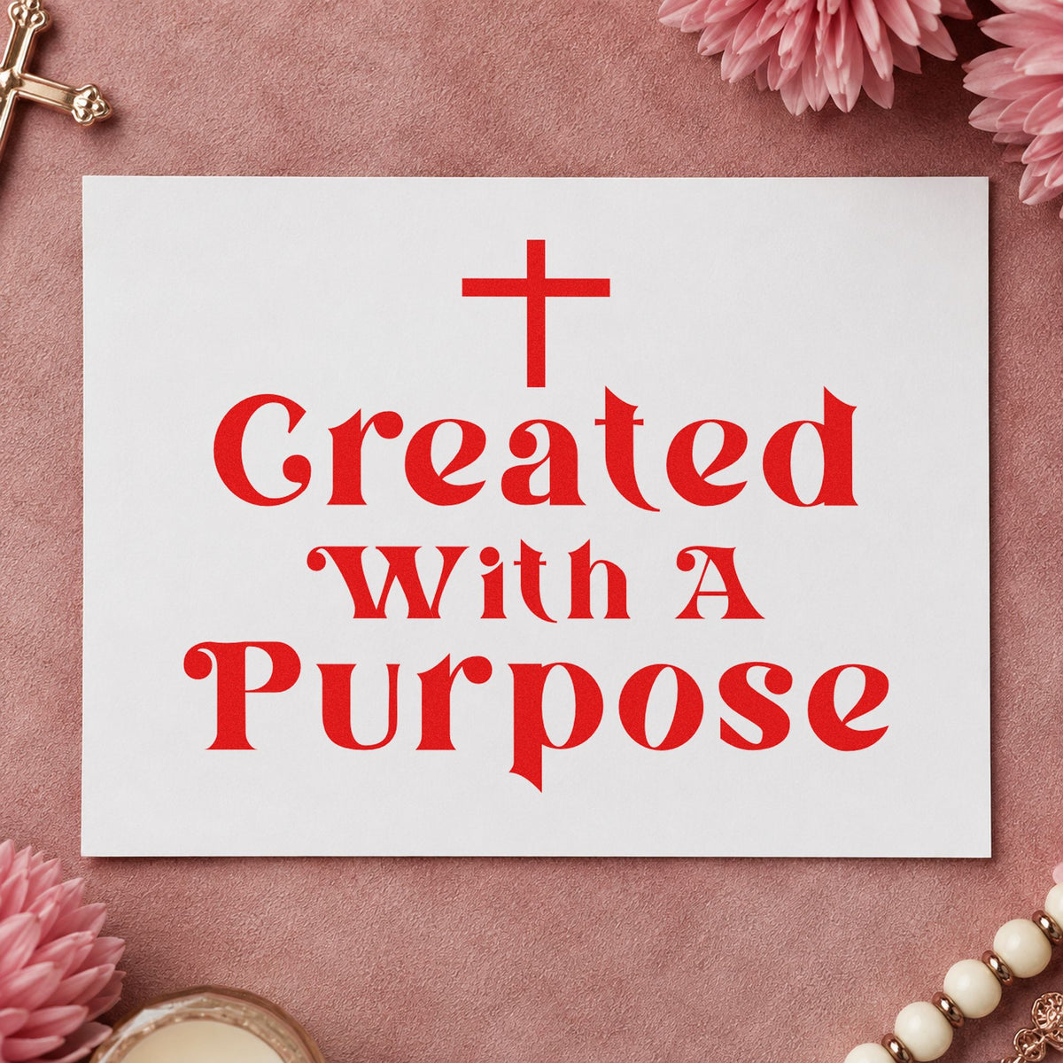 Created with a Purpose rubber stamp shown in red ink, stamped for projects such as journal cover stamping.