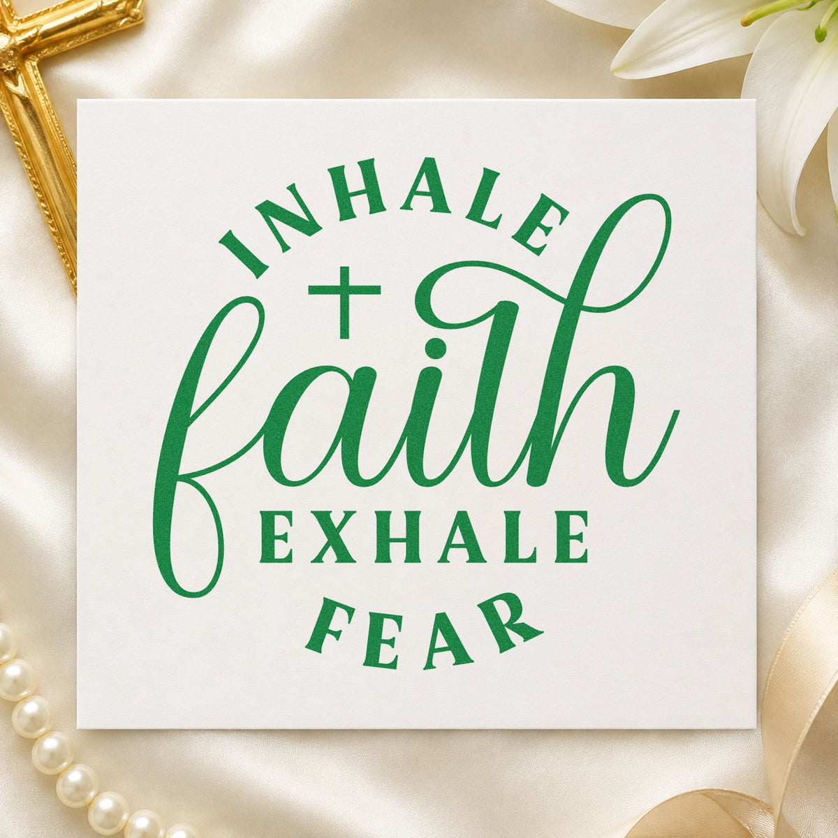 Inhale Faith Exhale Fear Wood Handle Stamp in use 3