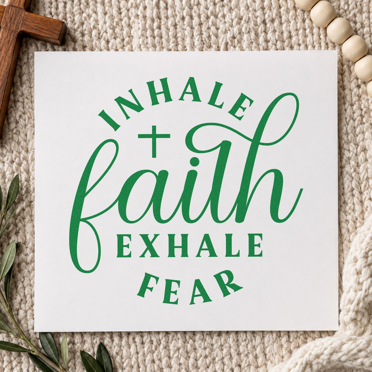 Inhale Faith Exhale Fear Wood Handle Stamp in use 8