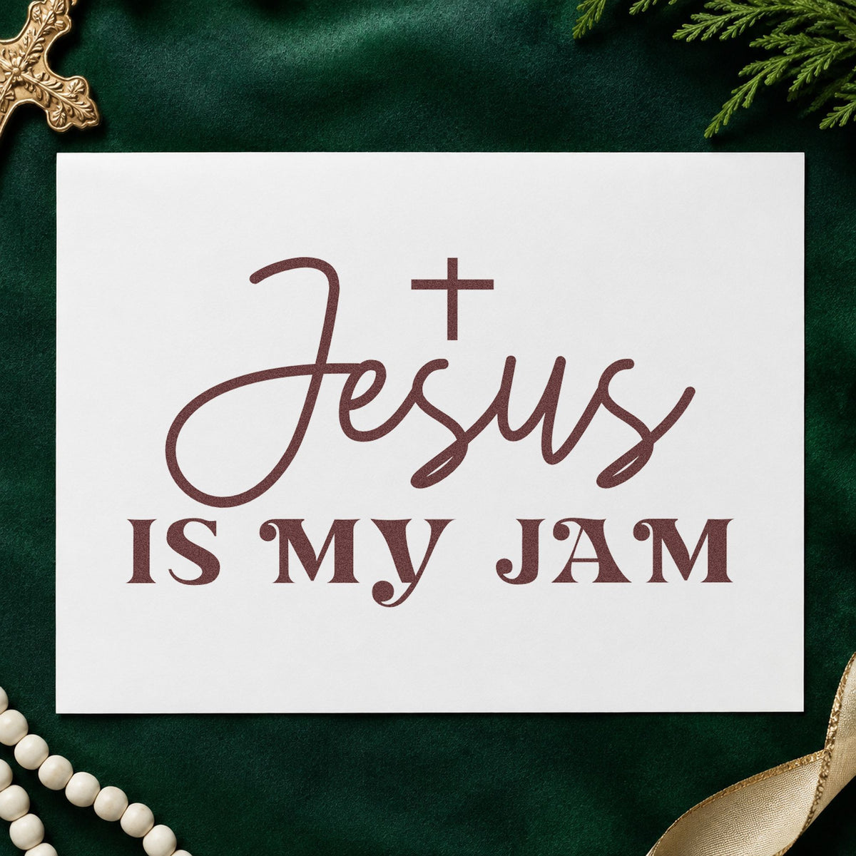 Jesus Is My Jam rubber stamp printed in brown ink, ready for concert scrapbooks and similar paper crafts.