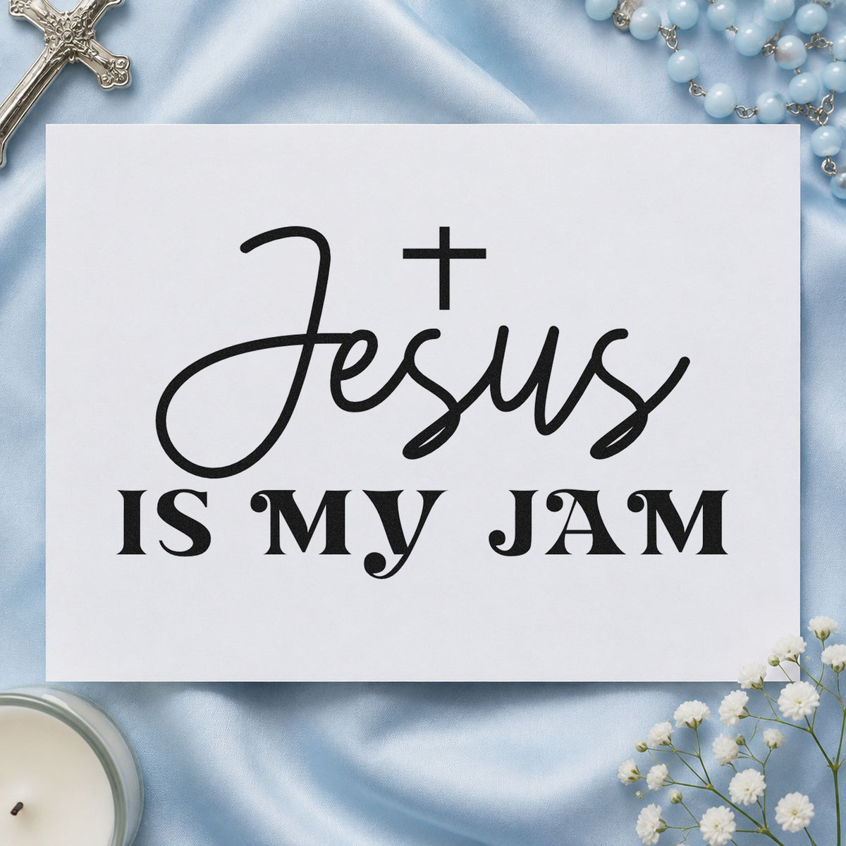 Jesus Is My Jam rubber stamp printed in black ink, ready for worship fan cards and similar paper crafts.