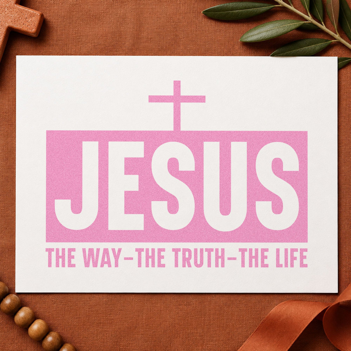 Jesus the Way Truth Life craft stamp in purple ink on cardstock, an easy option for evangelism cards.