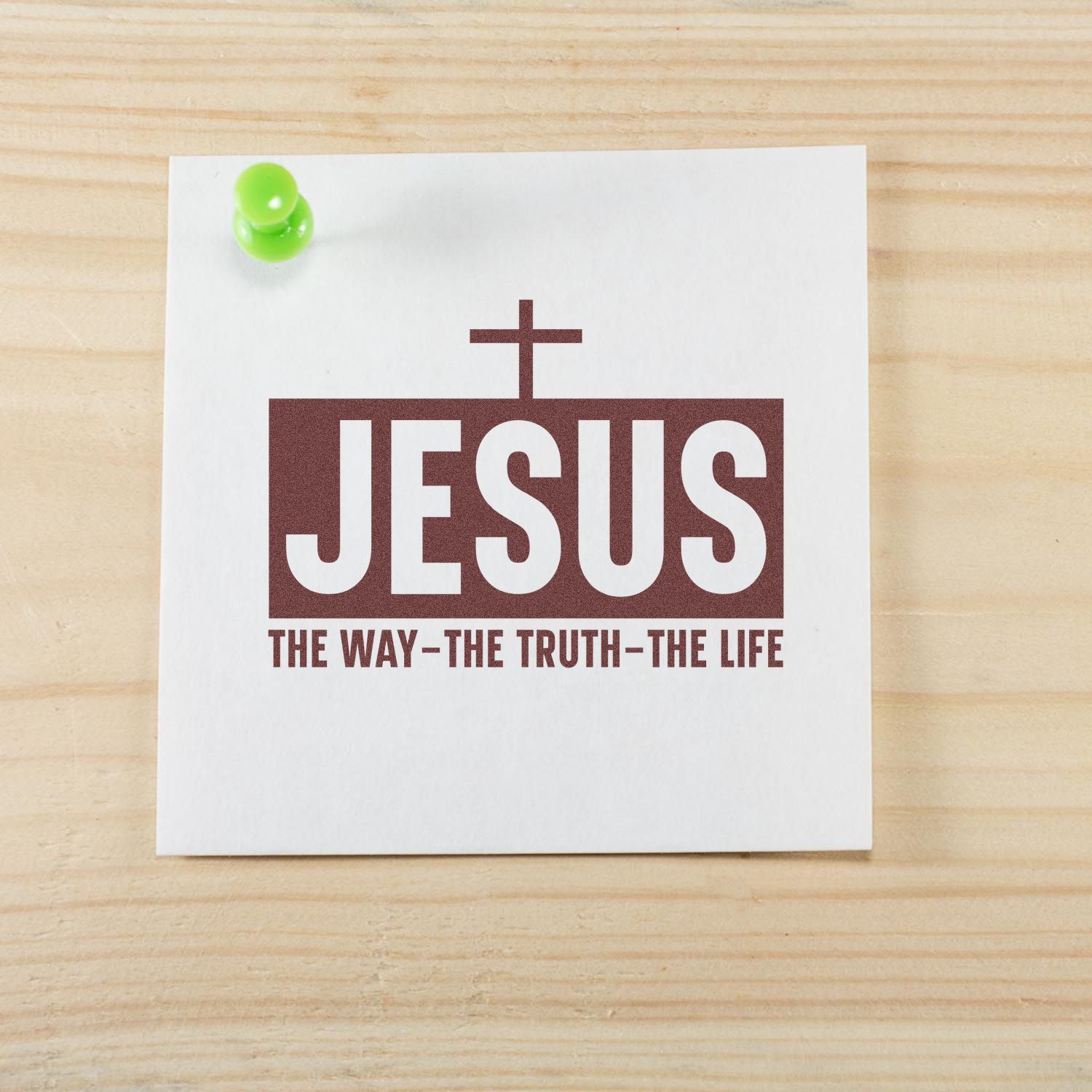 Christian rubber stamp design with Jesus and cross, featuring The Way, The Truth, The Life message.