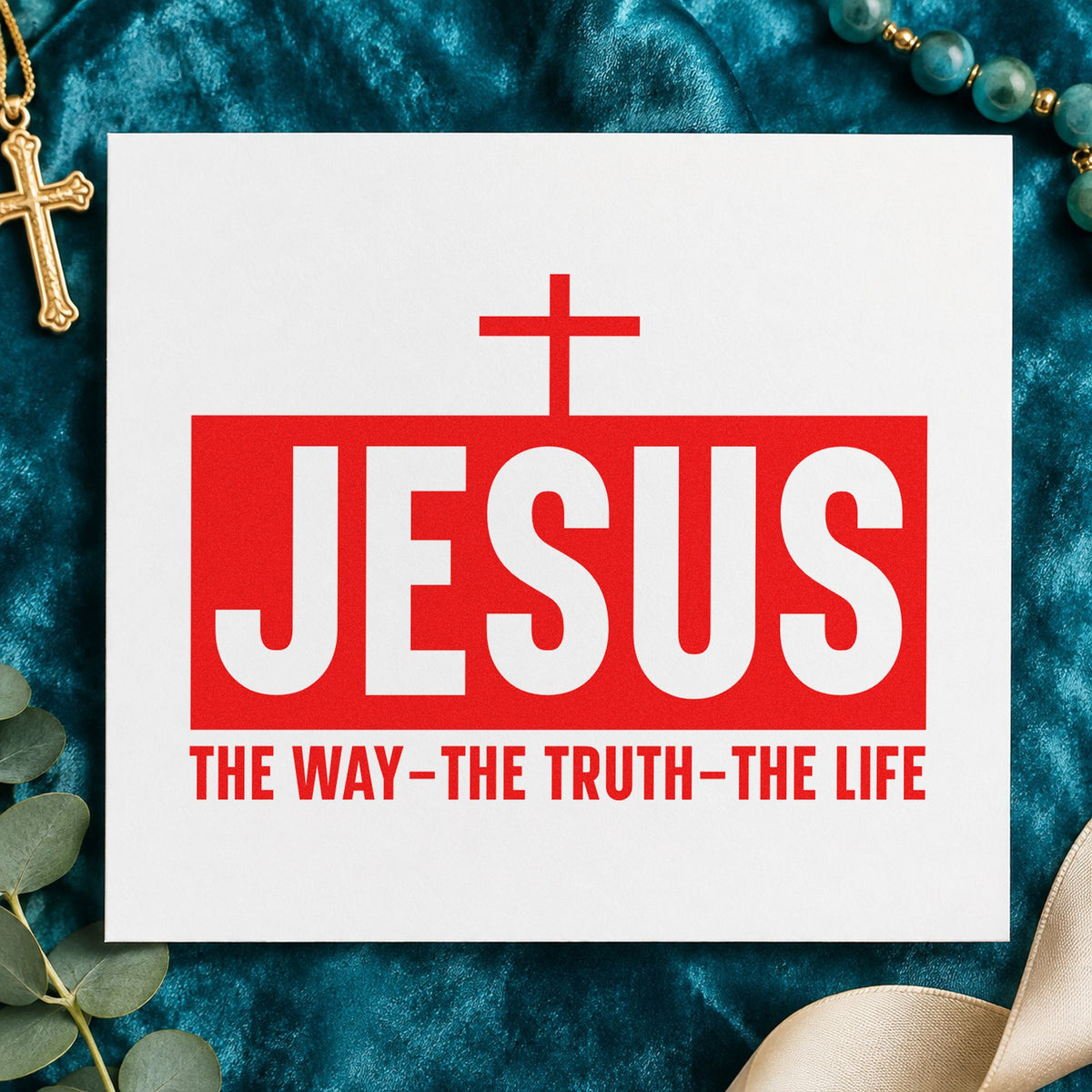 Jesus the Way Truth Life rubber stamp shown in red ink, stamped for projects such as men's group gifts.