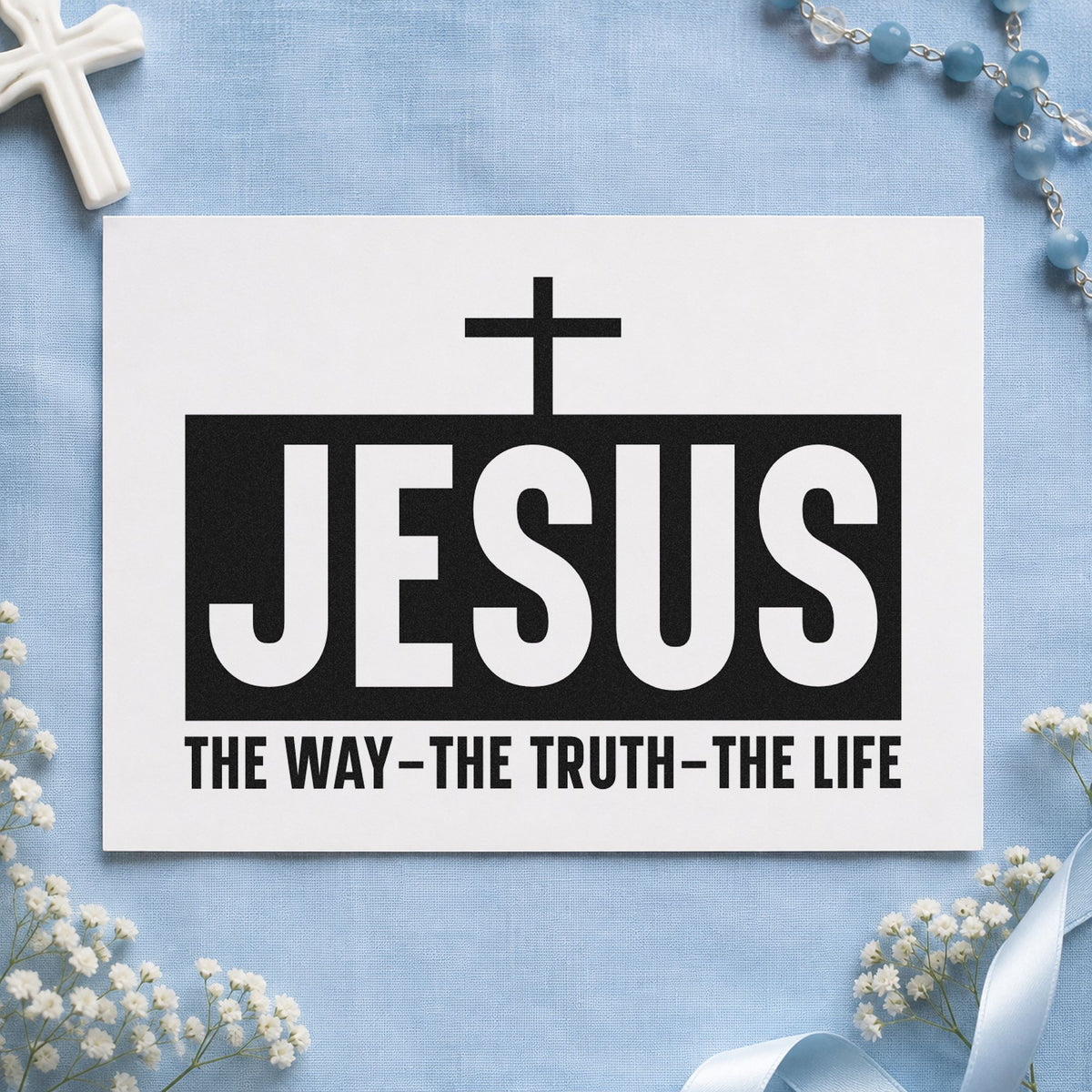 Jesus the Way Truth Life rubber stamp printed in black ink, ready for dark block cards and similar paper crafts.