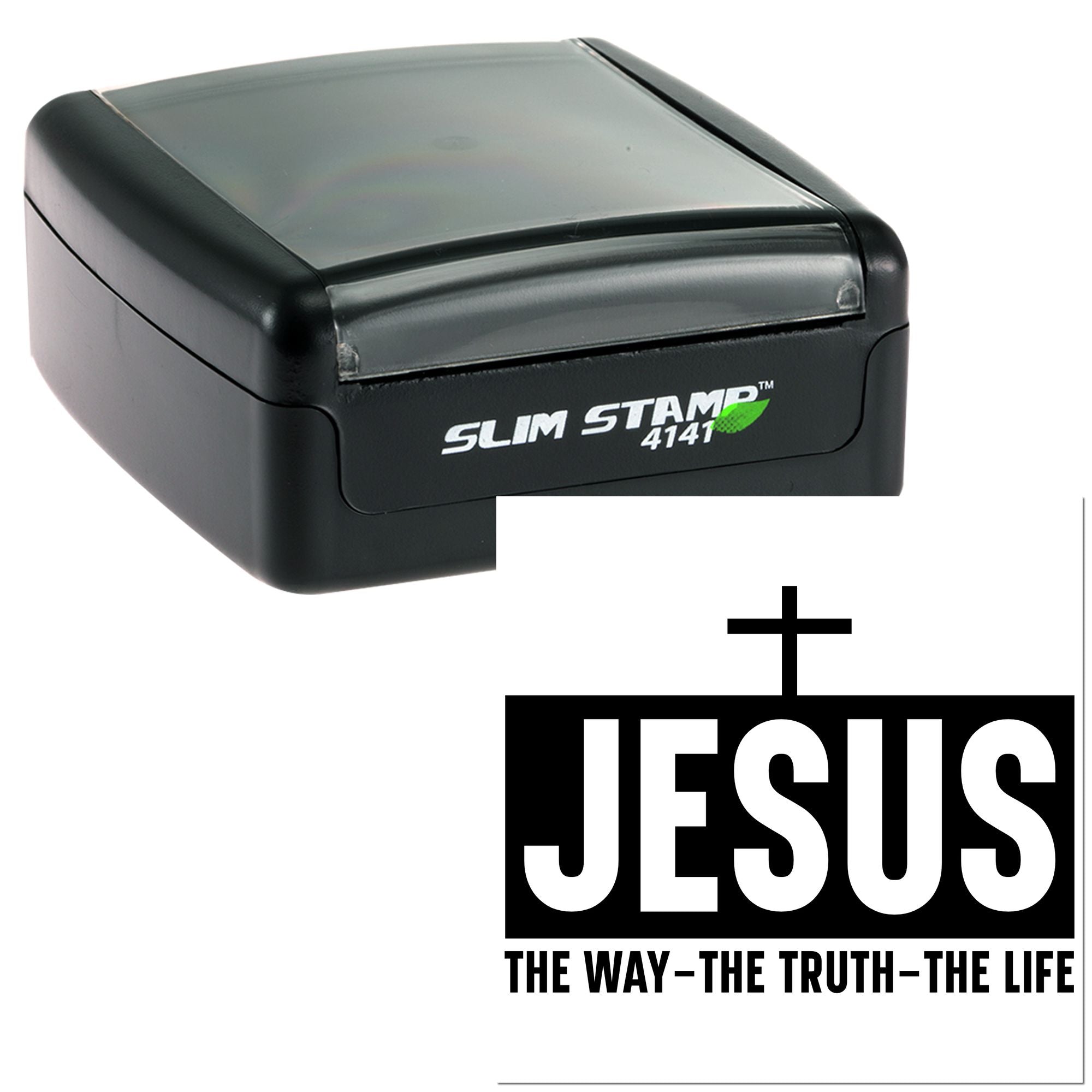 Slim Stamp self-inking rubber stamp with JESUS logo for Christian ministry use