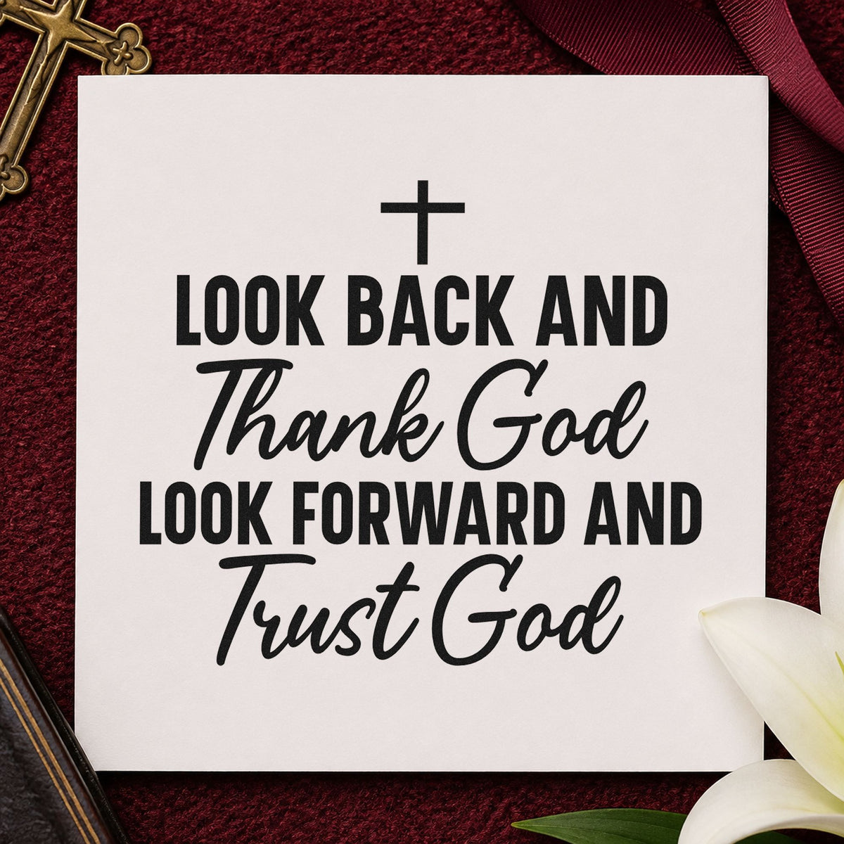 Thank God and Trust God rubber stamp printed in black ink, ready for back forward cards and similar paper crafts.