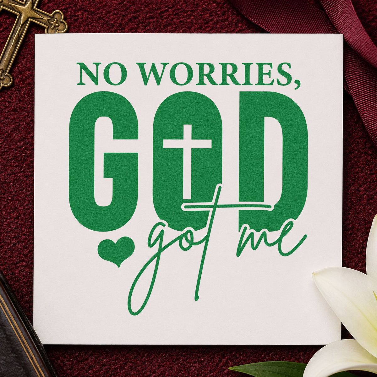 No Worries God Got Me Self-Inking Craft Stamp in use 3