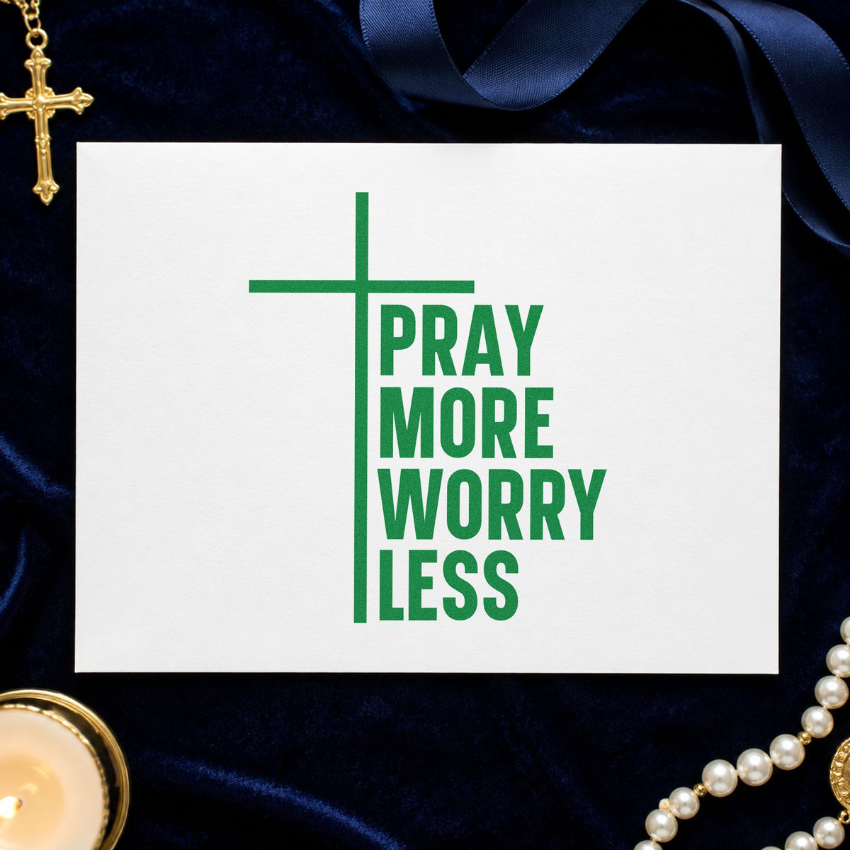 Pray More, Worry Less Cross Accent Pre-Inked Stamp – PSI in use 3