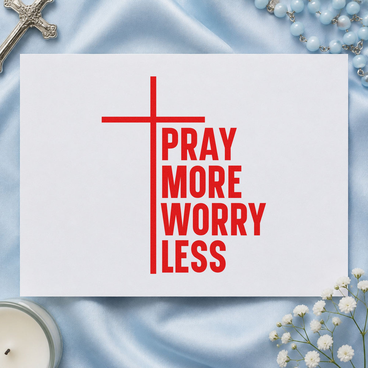 Pray More, Worry Less Cross Accent Pre-Inked Stamp – PSI in use 7