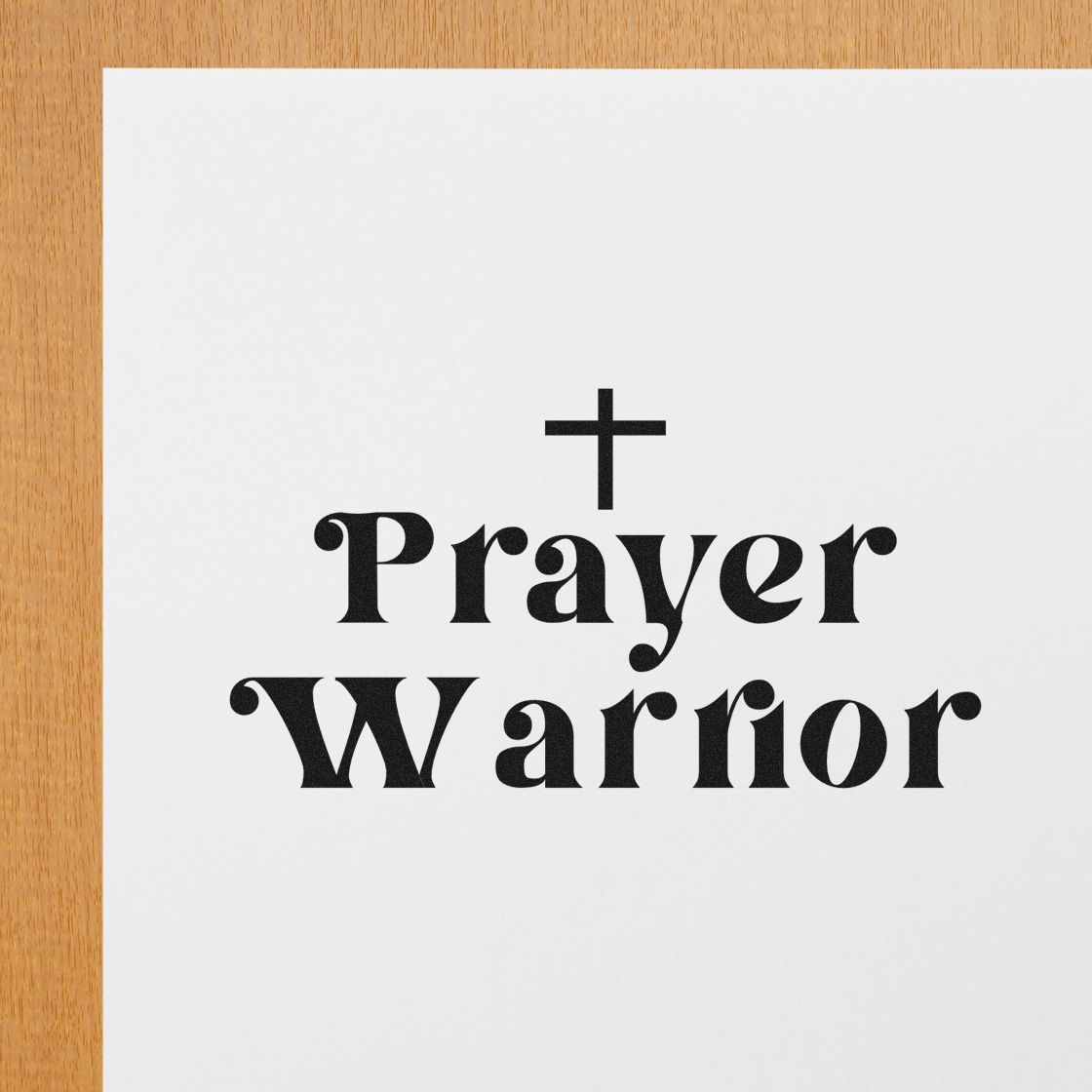 Prayer Warrior Christian rubber stamp design with cross, ideal for faith-based crafts and handmade cards.