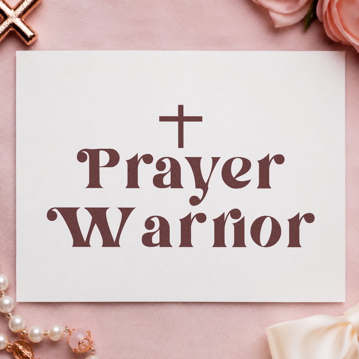 Prayer Warrior rubber stamp printed in brown ink, ready for legacy pages and similar paper crafts.