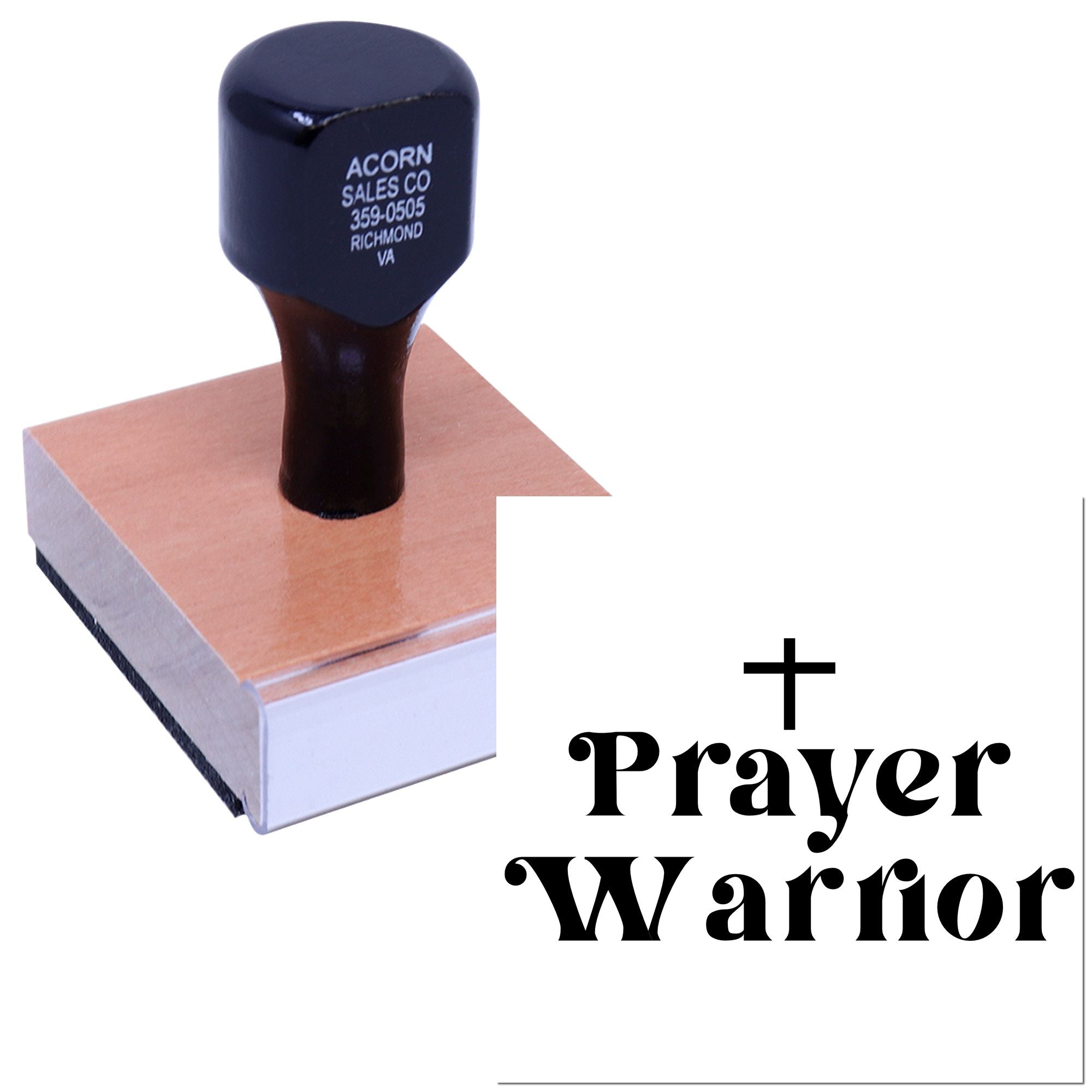 Prayer Warrior custom rubber stamp for Christian crafts, church projects, and faith-based stationery.