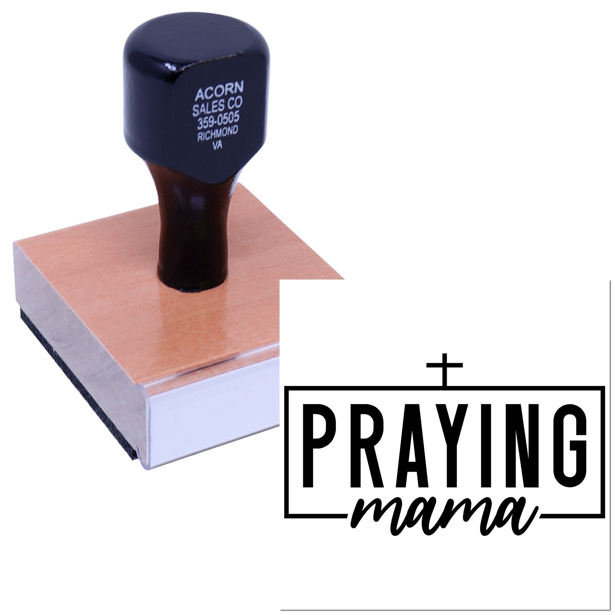 Custom rubber stamp with Praying Mama design for faith-based cards, scrapbooking, and handmade gifts.