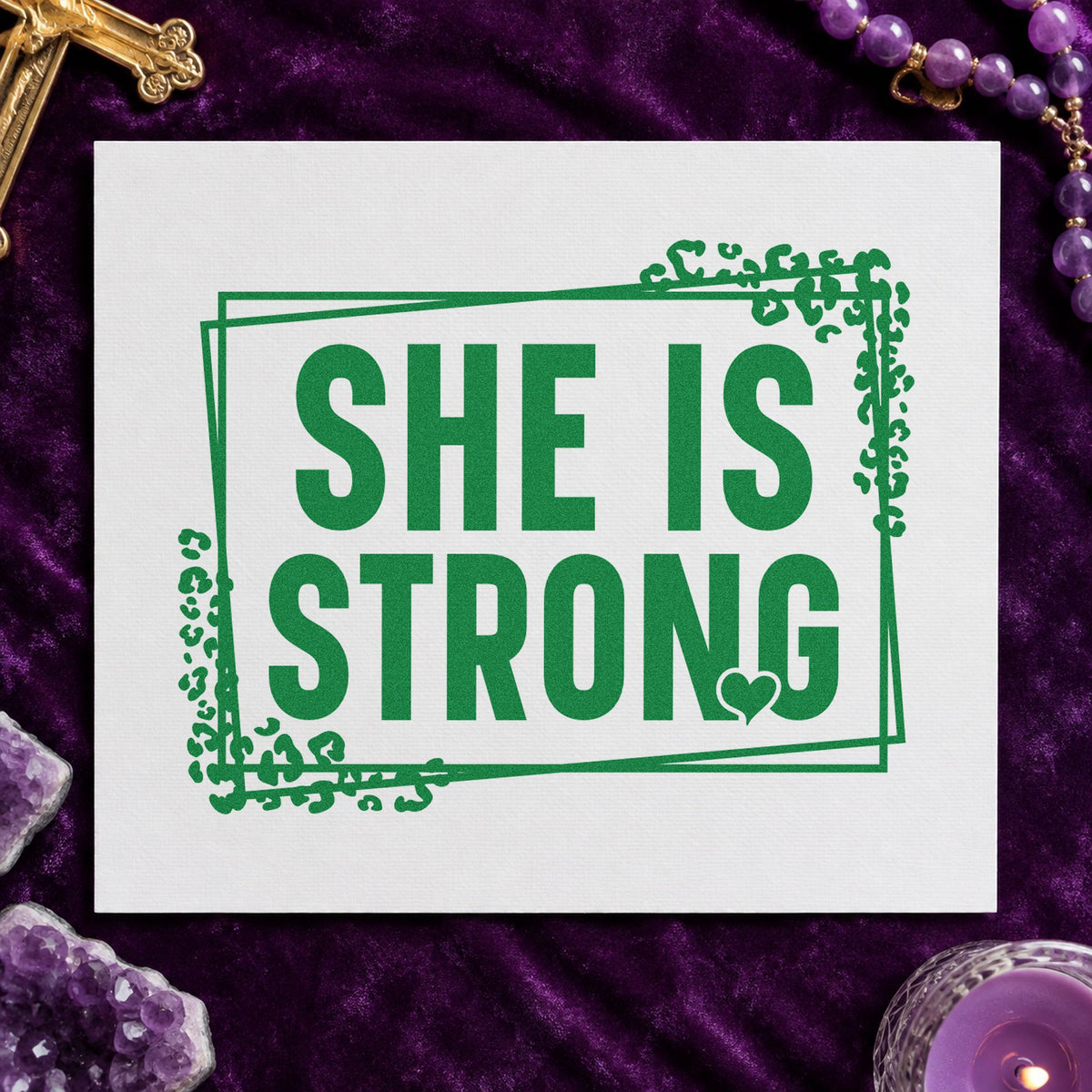 She Is Strong Leaf Accents Pre-Inked Stamp – PSI in use 8