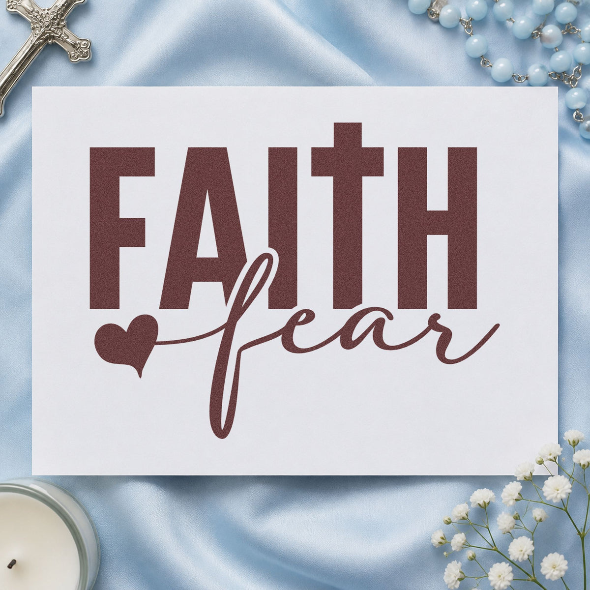 Faith over Fear Block rubber stamp printed in brown ink, ready for courage pages and similar paper crafts.