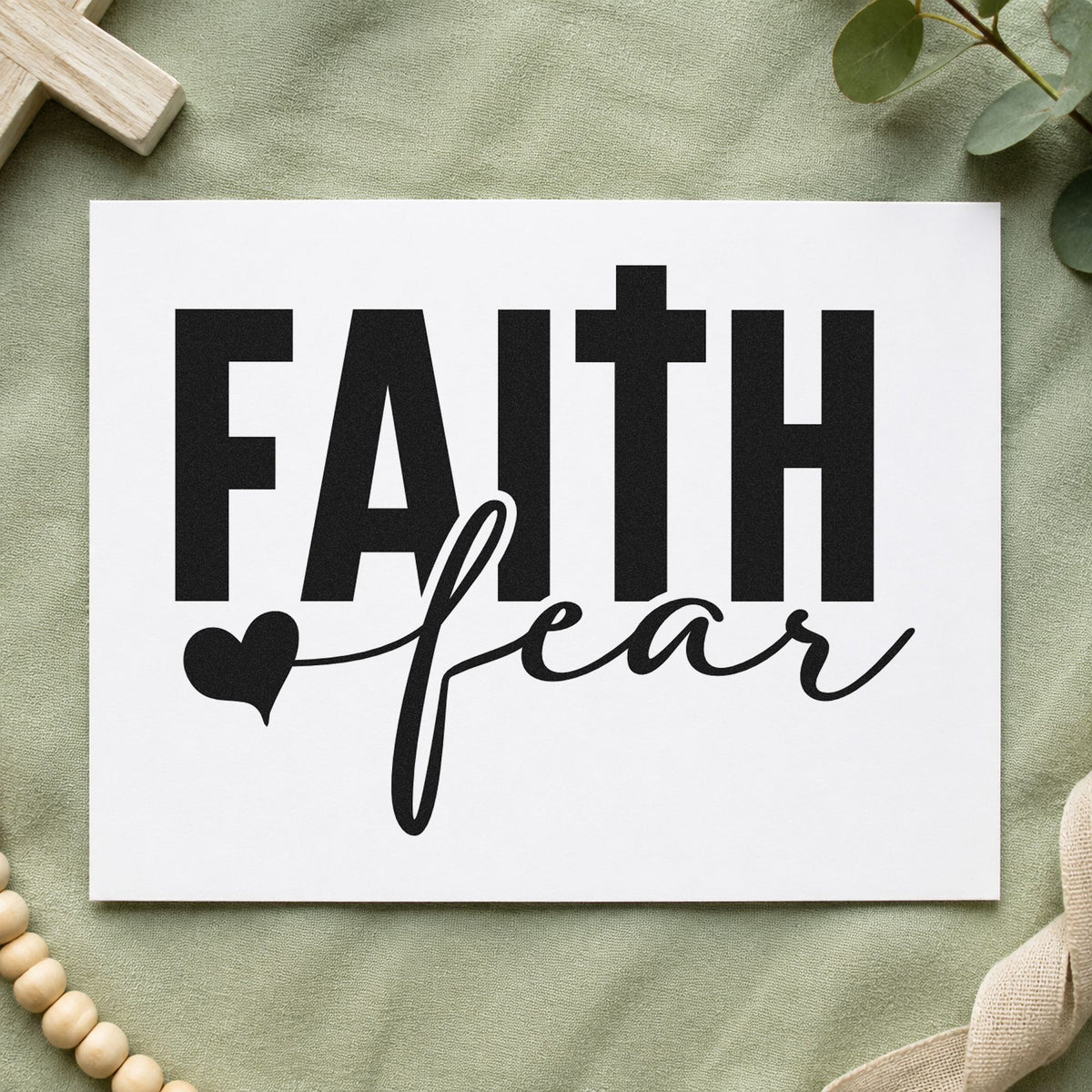 Faith over Fear Block rubber stamp printed in black ink, ready for faith fear cards and similar paper crafts.