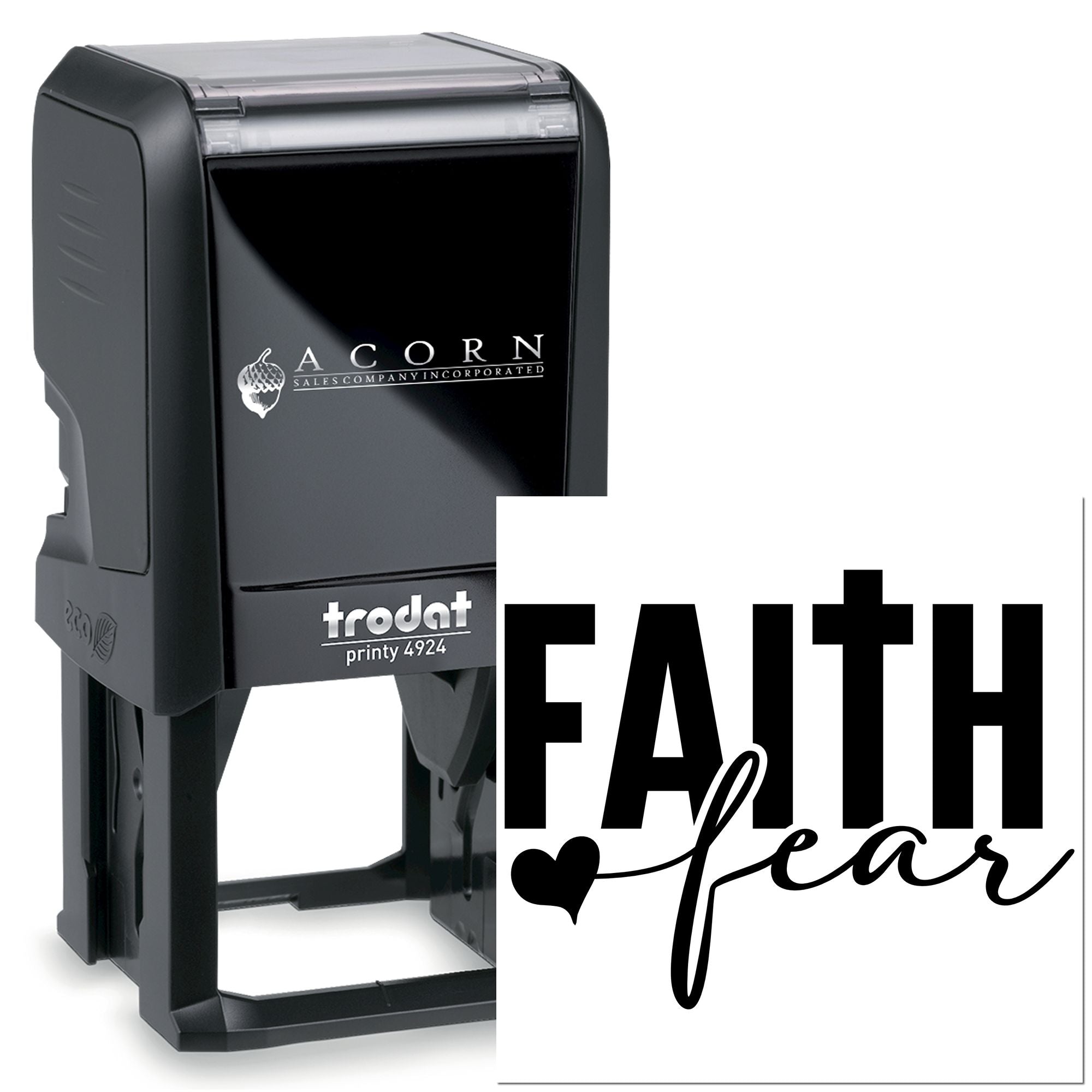 Faith over fear self-inking rubber stamp, Trodat Printy 4924 for custom inspirational impressions.