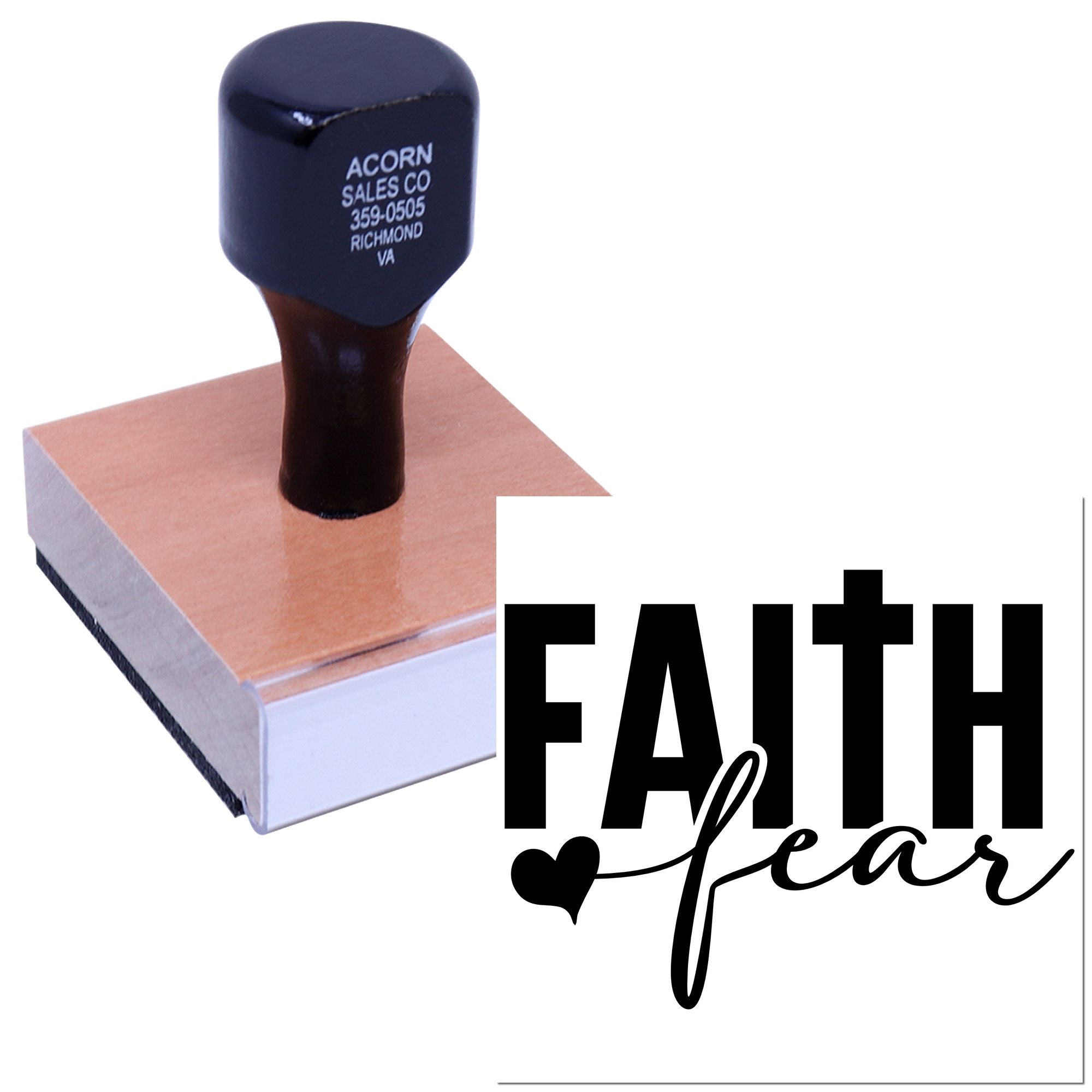 Faith Dear custom rubber stamp with heart logo for Christian cards, crafts, and personalized stationery.