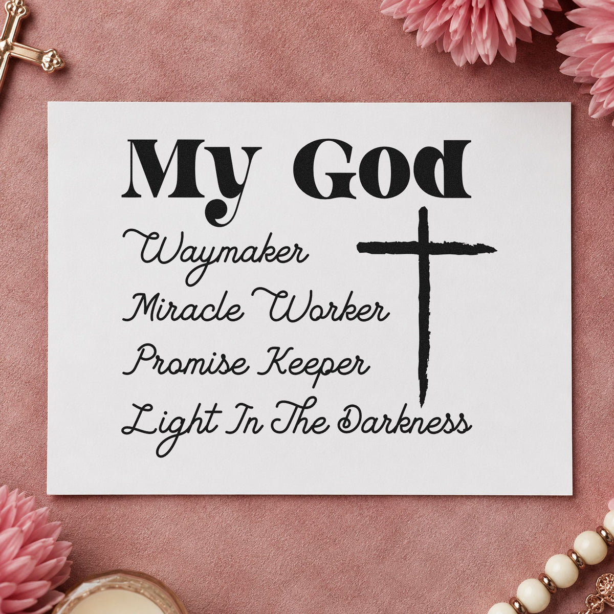 My God Promise Keeper rubber stamp printed in black ink, ready for names of god cards and similar paper crafts.