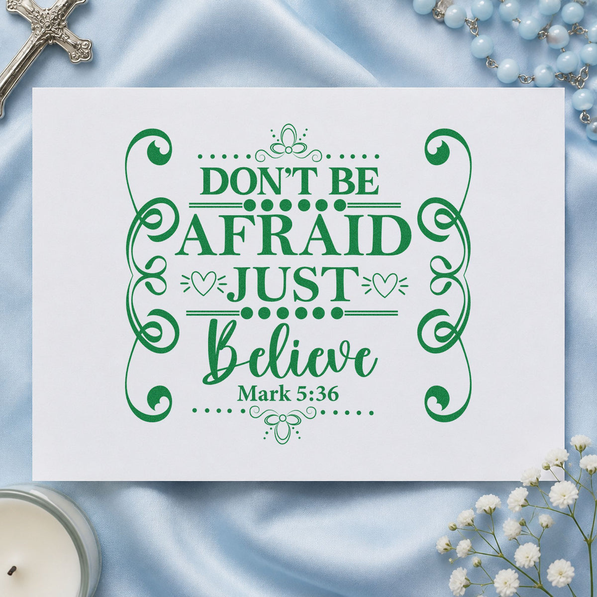 Duo Hand Don't Be Afraid Scroll Frame Rubber Stamp in use 8