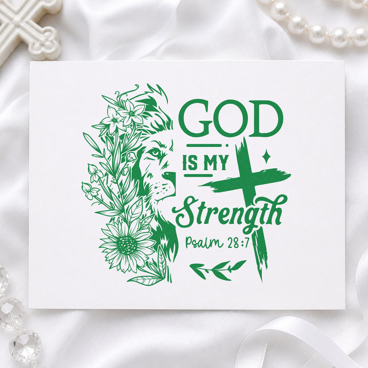 Pre-Inked God Is My Strength Lion With Cross Stamp – PSI in use 3