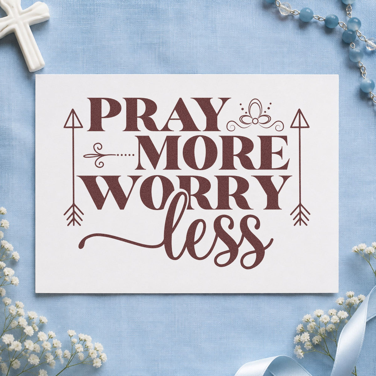 Pray More Worry Less Arrows Compact Pre-Inked Stamp – Slim in use 4