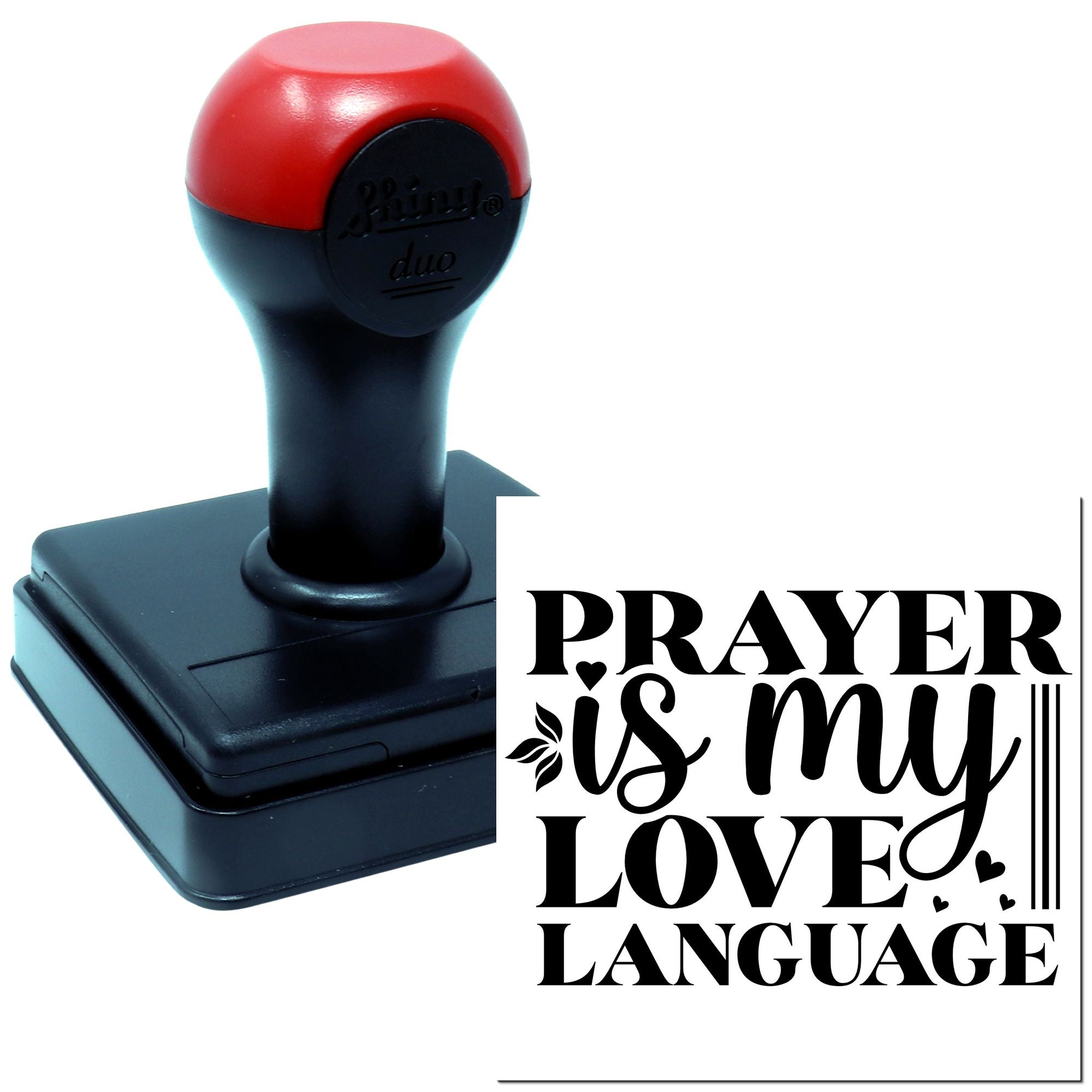 Custom self-inking rubber stamp with Prayer is my love language design for faith-based crafts and stationery
